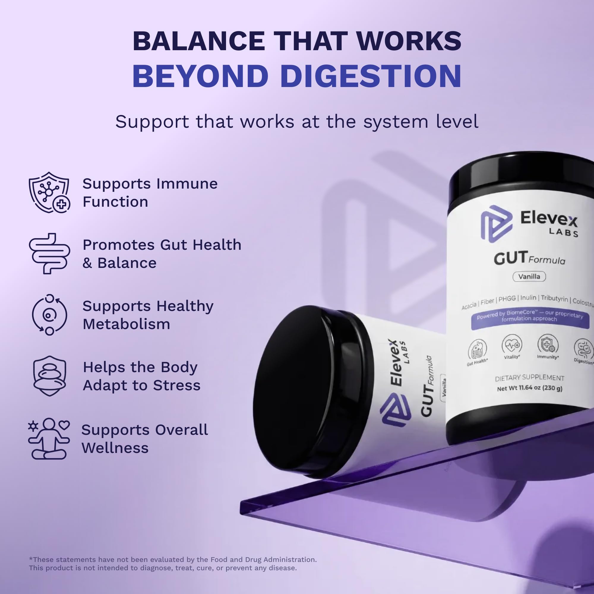 Elevex Labs Gut Health Supplement Powder – Digestive Health Formula with Colostrum, Tributyrin & PHGG Prebiotics for Gut Health, Gut Lining, Gut-Brain & Bloating Relief - TrustMedUSA