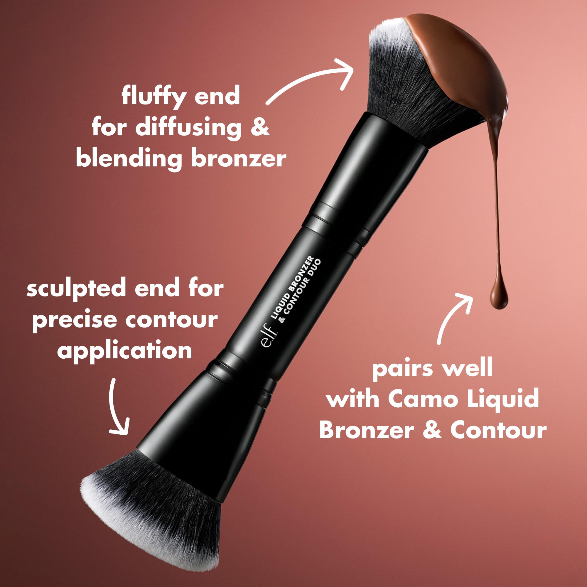 e.l.f. Liquid Bronzer & Contour Duo Brush, Silky Highly Pigmented Formula with Dual-ended Makeup Brush, Synthetic Bristles, 100% Vegan and Cruelty-Free - TrustMedUSA