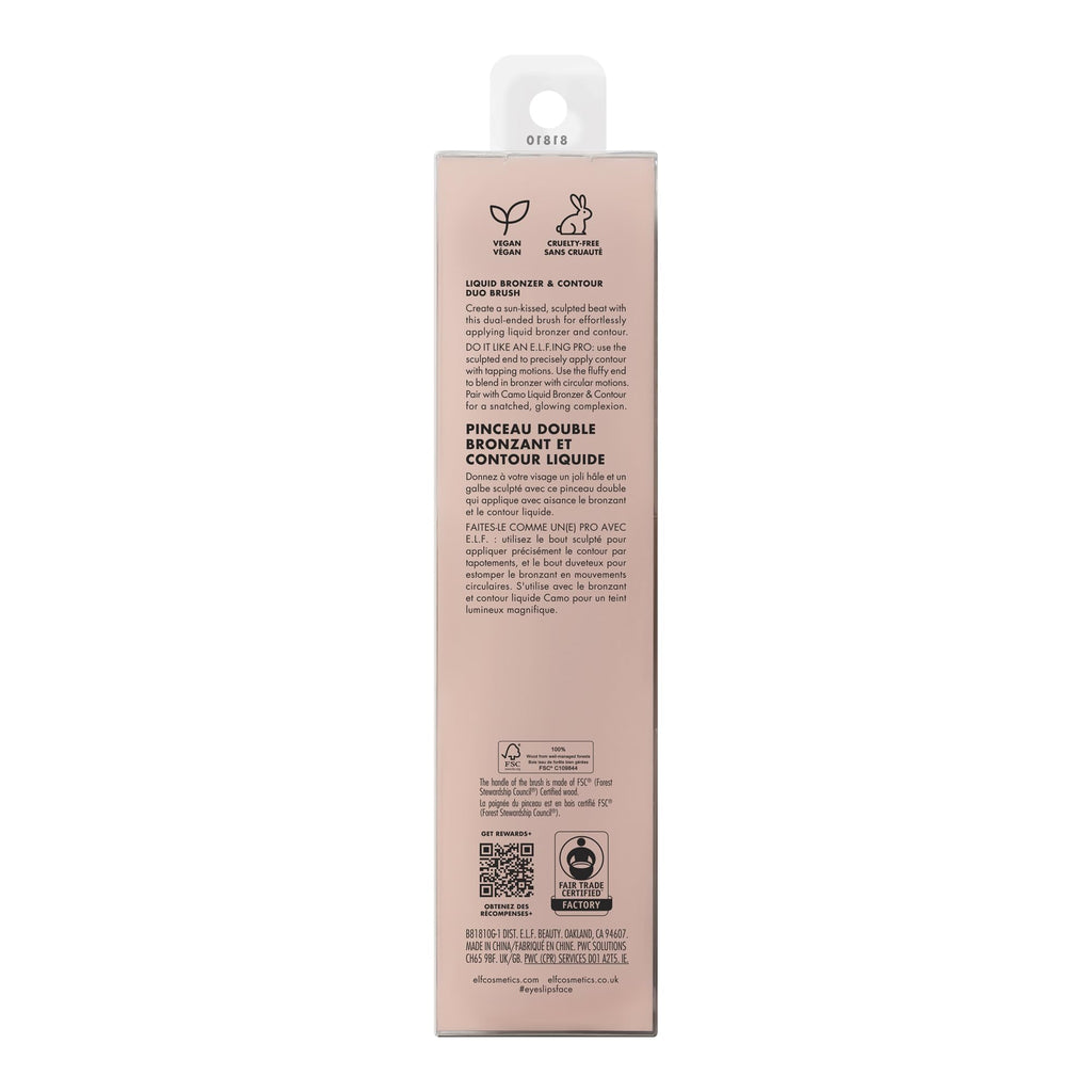 e.l.f. Liquid Bronzer & Contour Duo Brush, Silky Highly Pigmented Formula with Dual-ended Makeup Brush, Synthetic Bristles, 100% Vegan and Cruelty-Free - TrustMedUSA