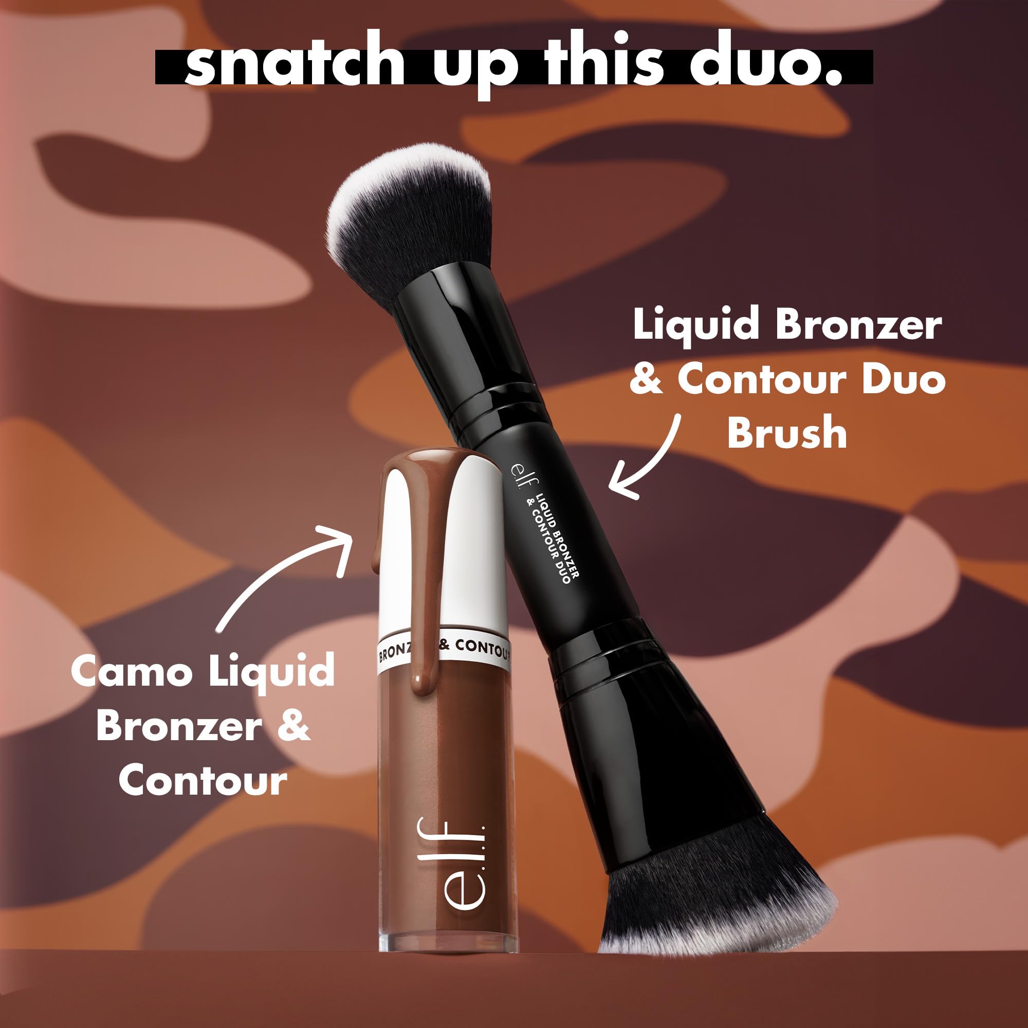 e.l.f. Liquid Bronzer & Contour Duo Brush, Silky Highly Pigmented Formula with Dual-ended Makeup Brush, Synthetic Bristles, 100% Vegan and Cruelty-Free - TrustMedUSA