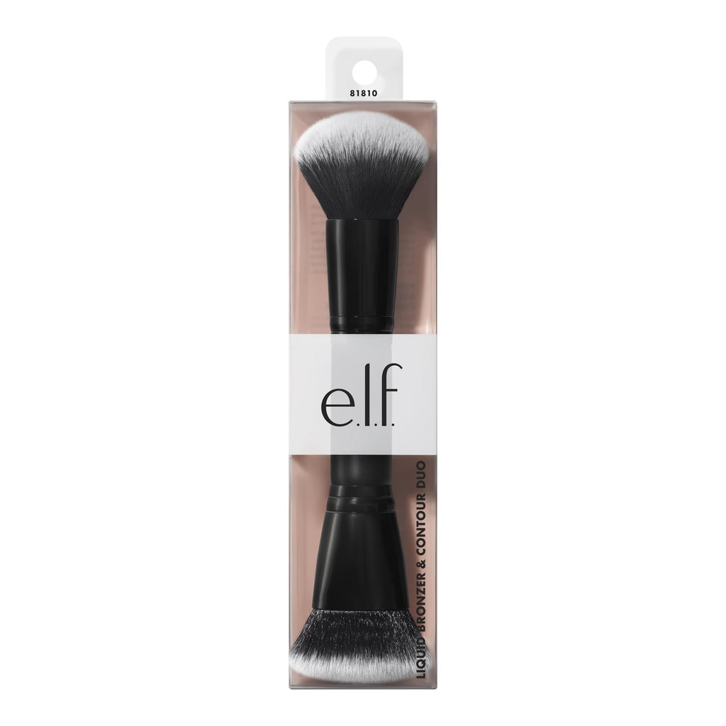e.l.f. Liquid Bronzer & Contour Duo Brush, Silky Highly Pigmented Formula with Dual-ended Makeup Brush, Synthetic Bristles, 100% Vegan and Cruelty-Free - TrustMedUSA