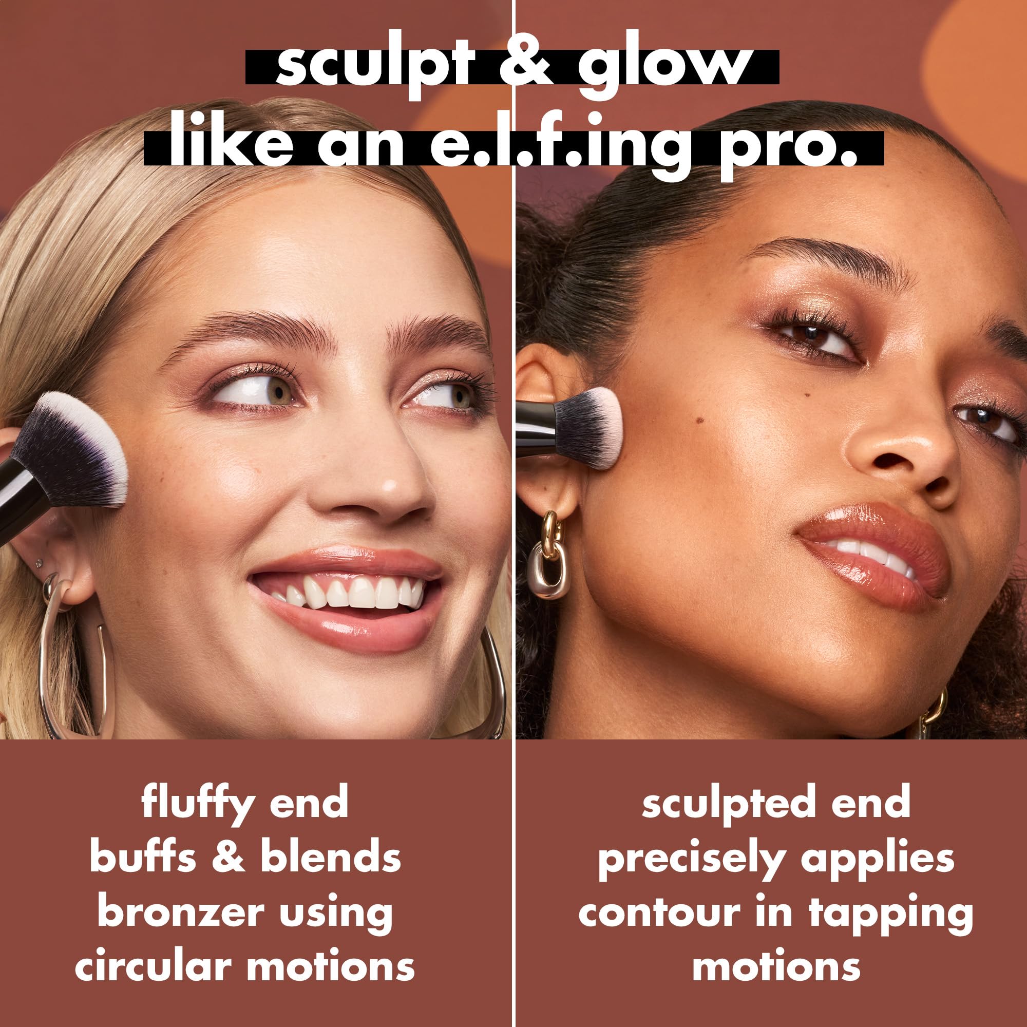 e.l.f. Liquid Bronzer & Contour Duo Brush, Silky Highly Pigmented Formula with Dual-ended Makeup Brush, Synthetic Bristles, 100% Vegan and Cruelty-Free - TrustMedUSA