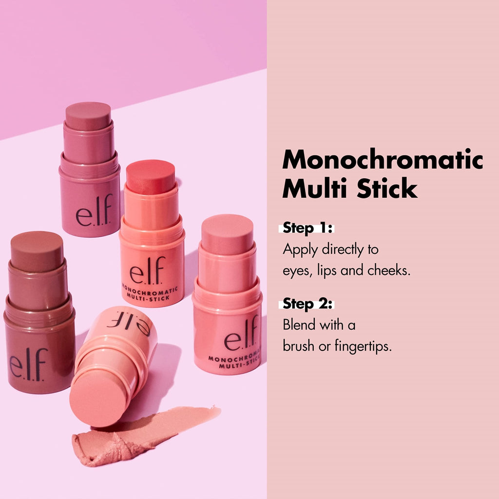 e.l.f., Monochromatic Multi Stick, Creamy, Lightweight, Versatile, Luxurious, Adds Shimmer, Easy To Use On The Go, Blends Effortlessly, Sparkling Rose, 0.17 Oz - TrustMedUSA