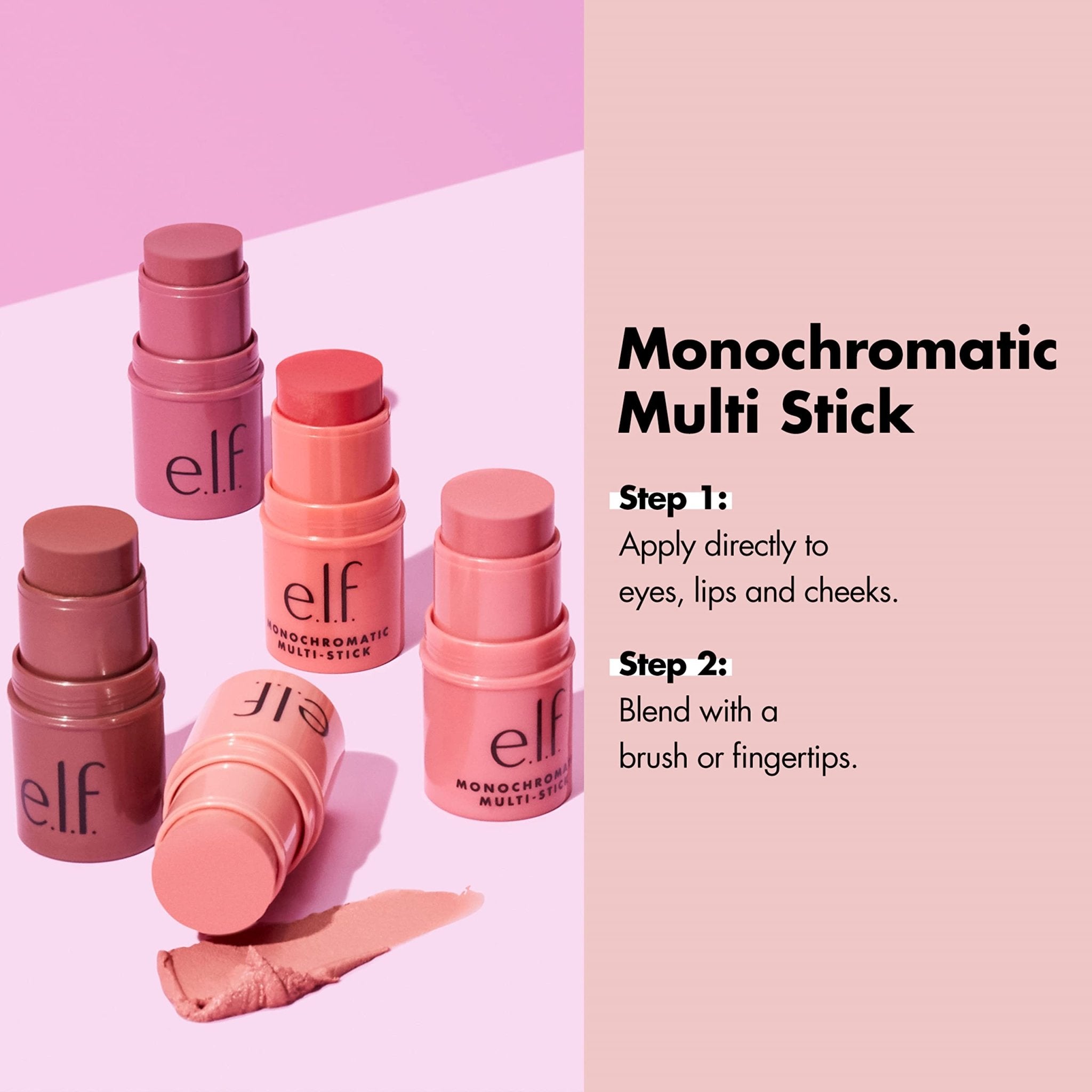 e.l.f., Monochromatic Multi Stick, Creamy, Lightweight, Versatile, Luxurious, Adds Shimmer, Easy To Use On The Go, Blends Effortlessly, Sparkling Rose, 0.17 Oz - TrustMedUSA