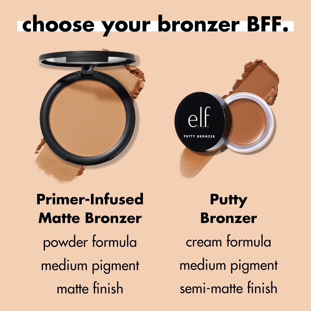 e.l.f. Primer-infused Bronzer, Long-Wear, Matte, Bold, Lightweight, Blends Easily, Contours Cheeks, Forever Sun Kissed, All-Day Wear, 0.35 Oz - TrustMedUSA
