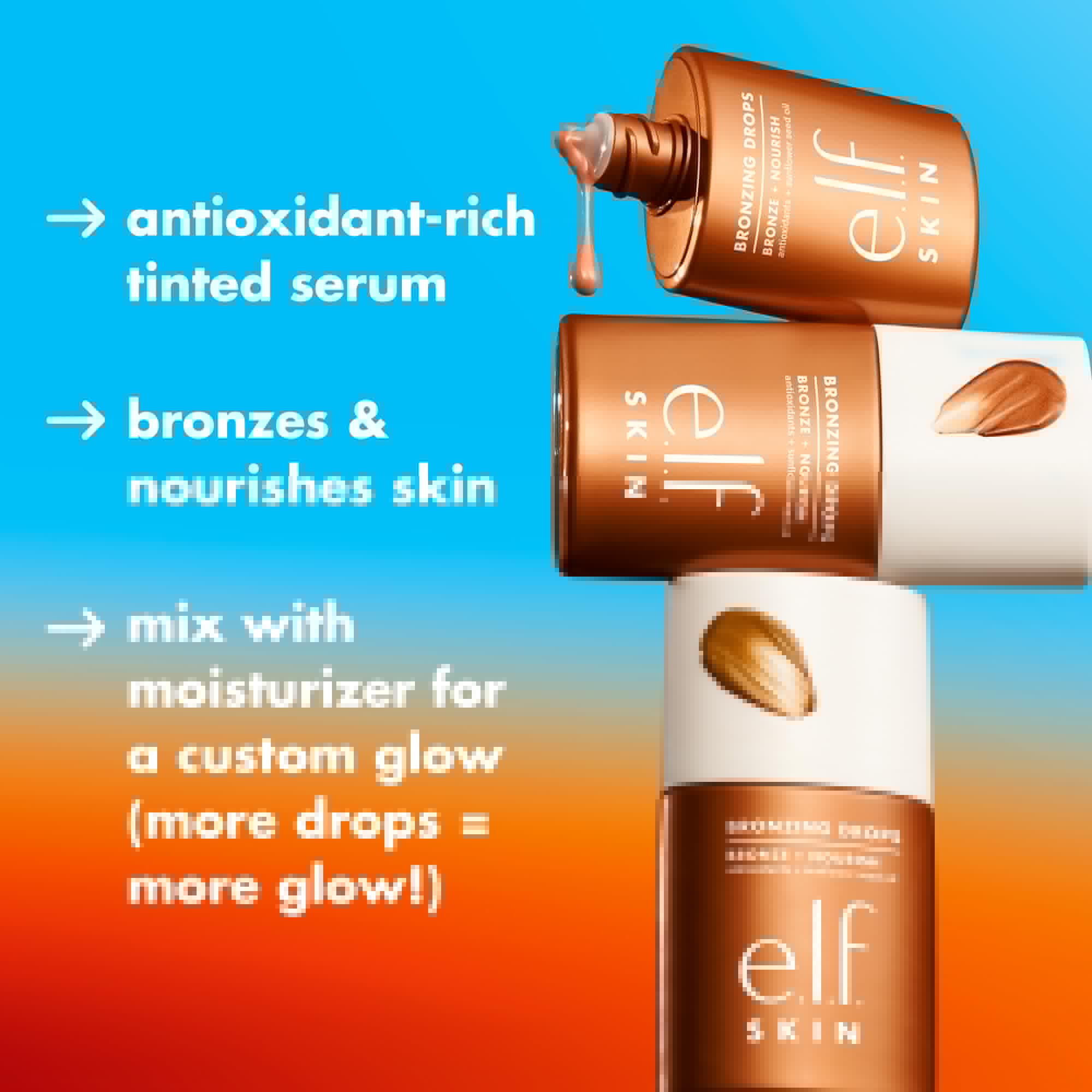 e.l.f. SKIN Bronzing Drops, Liquid Bronzer For Face & Skin, Creates A Sun-Kissed Glow, Infused With Vitamin E, Vegan & Cruelty-Free, Pure Gold - TrustMedUSA