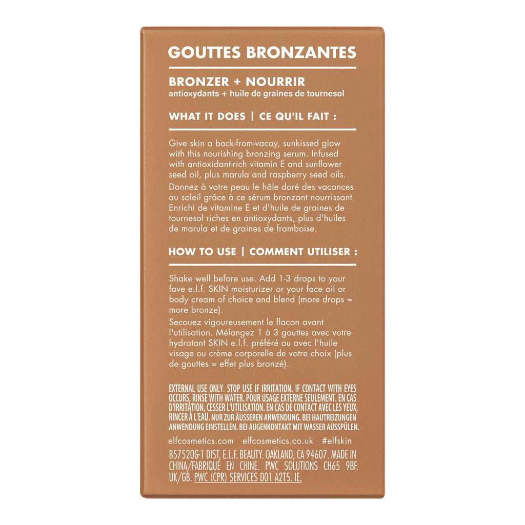e.l.f. SKIN Bronzing Drops, Liquid Bronzer For Face & Skin, Creates A Sun-Kissed Glow, Infused With Vitamin E, Vegan & Cruelty-Free, Pure Gold - TrustMedUSA