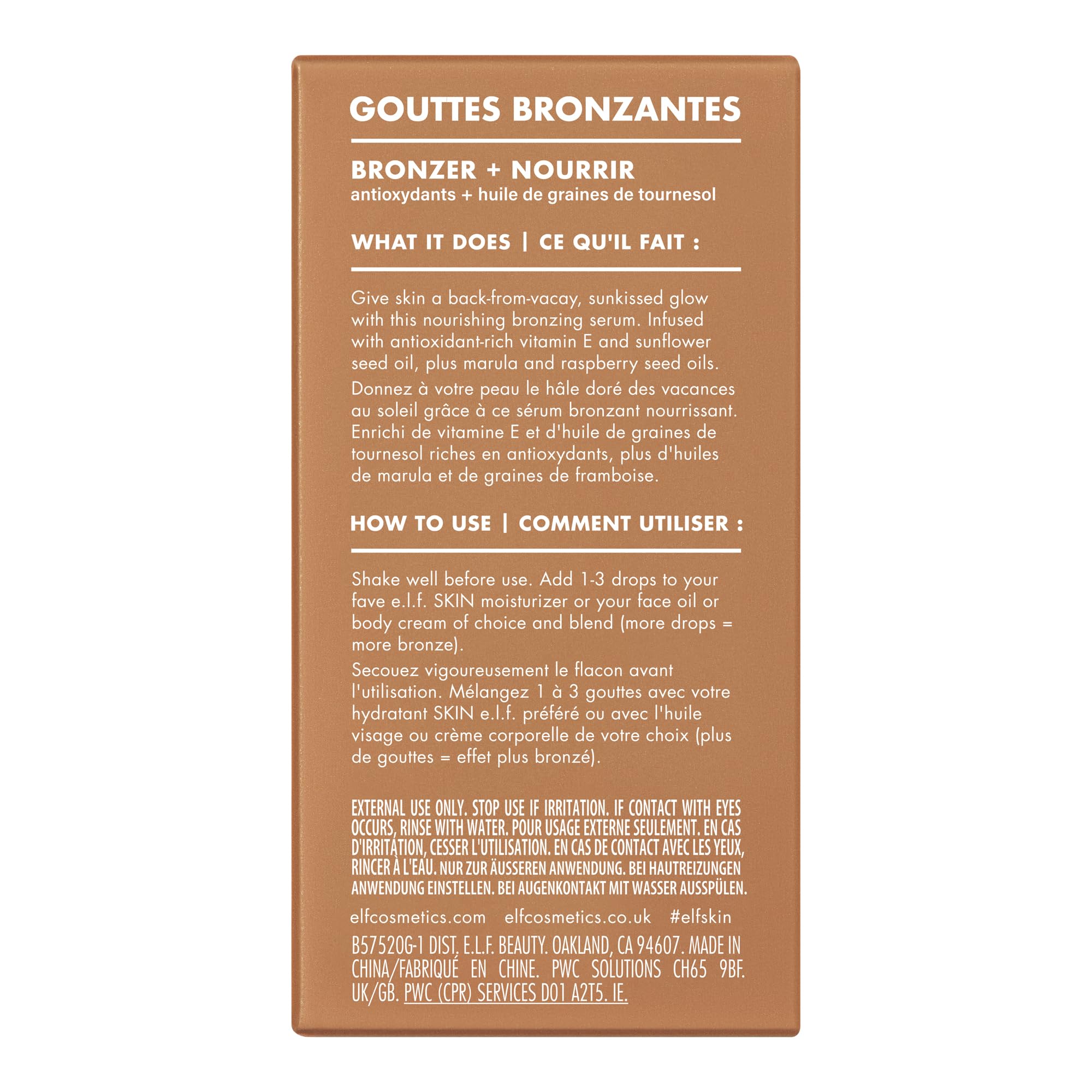 e.l.f. SKIN Bronzing Drops, Liquid Bronzer For Face & Skin, Creates A Sun-Kissed Glow, Infused With Vitamin E, Vegan & Cruelty-Free, Pure Gold - TrustMedUSA