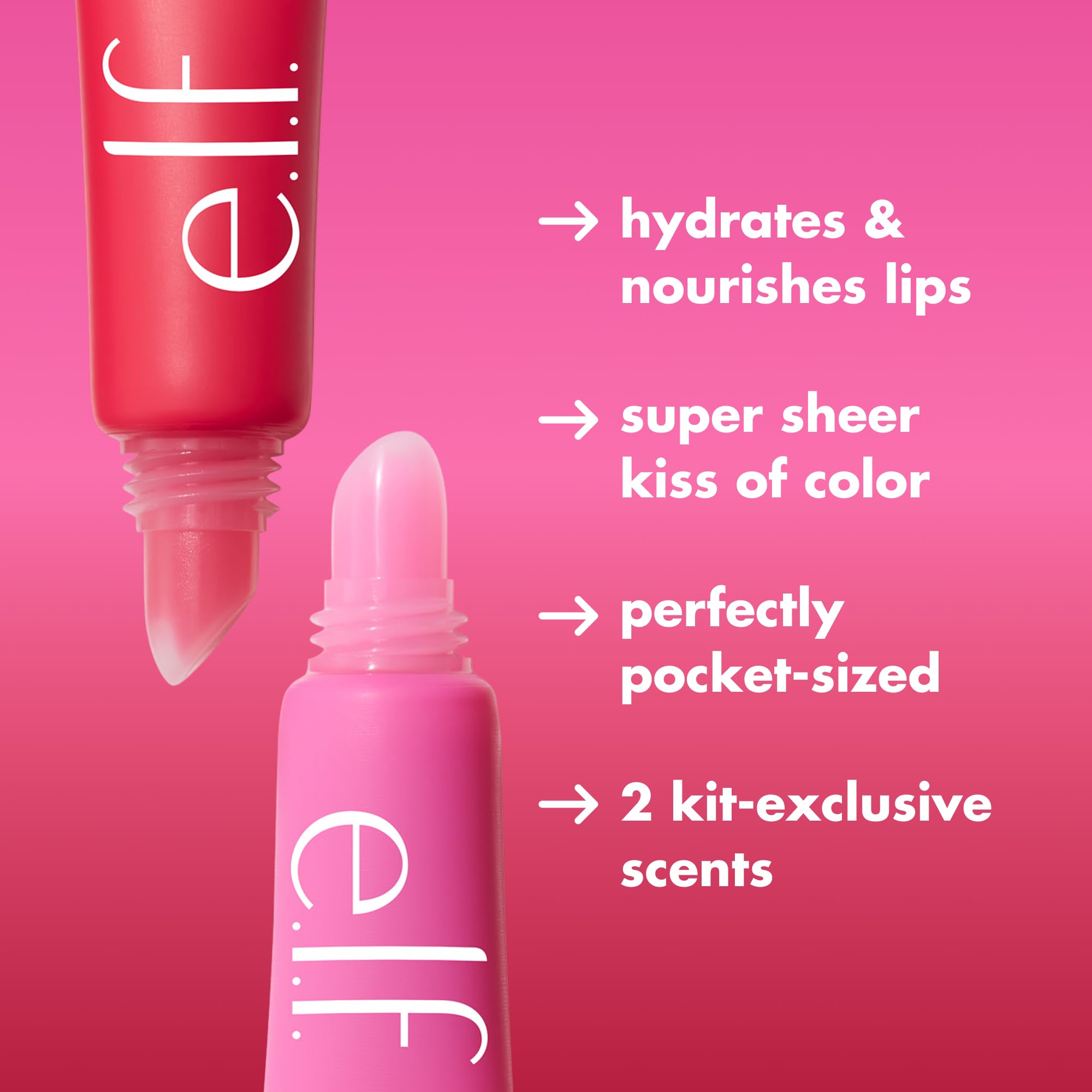 e.l.f. Squeeze Me More Lip Balm Duo, Moisturizing Balm For A Sheer Tint Of Color, Made With Hyaluronic Acid, Vegan & Cruelty-Free, Cherry & Bubblegum - TrustMedUSA