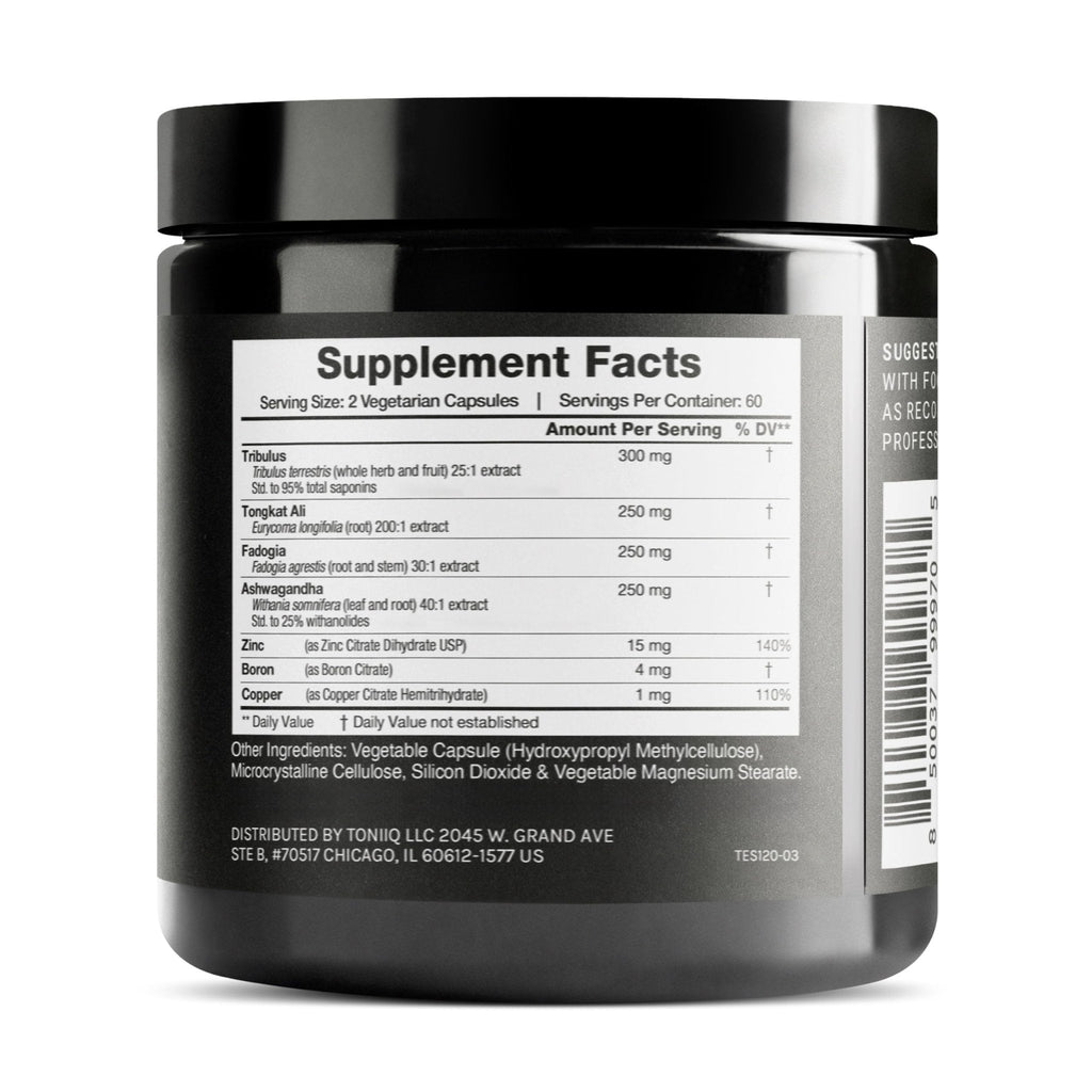 Elite T Formula - Ultra High Potency 200:1 Tongkat Ali, 30:1 Fadogia & 25% Withanolides Ashwagandha - Tribulus with 95% Saponins, Zinc, Boron & Copper - Third-Party Lab Tested - 120 Capsules - Maple Wellness Supplements