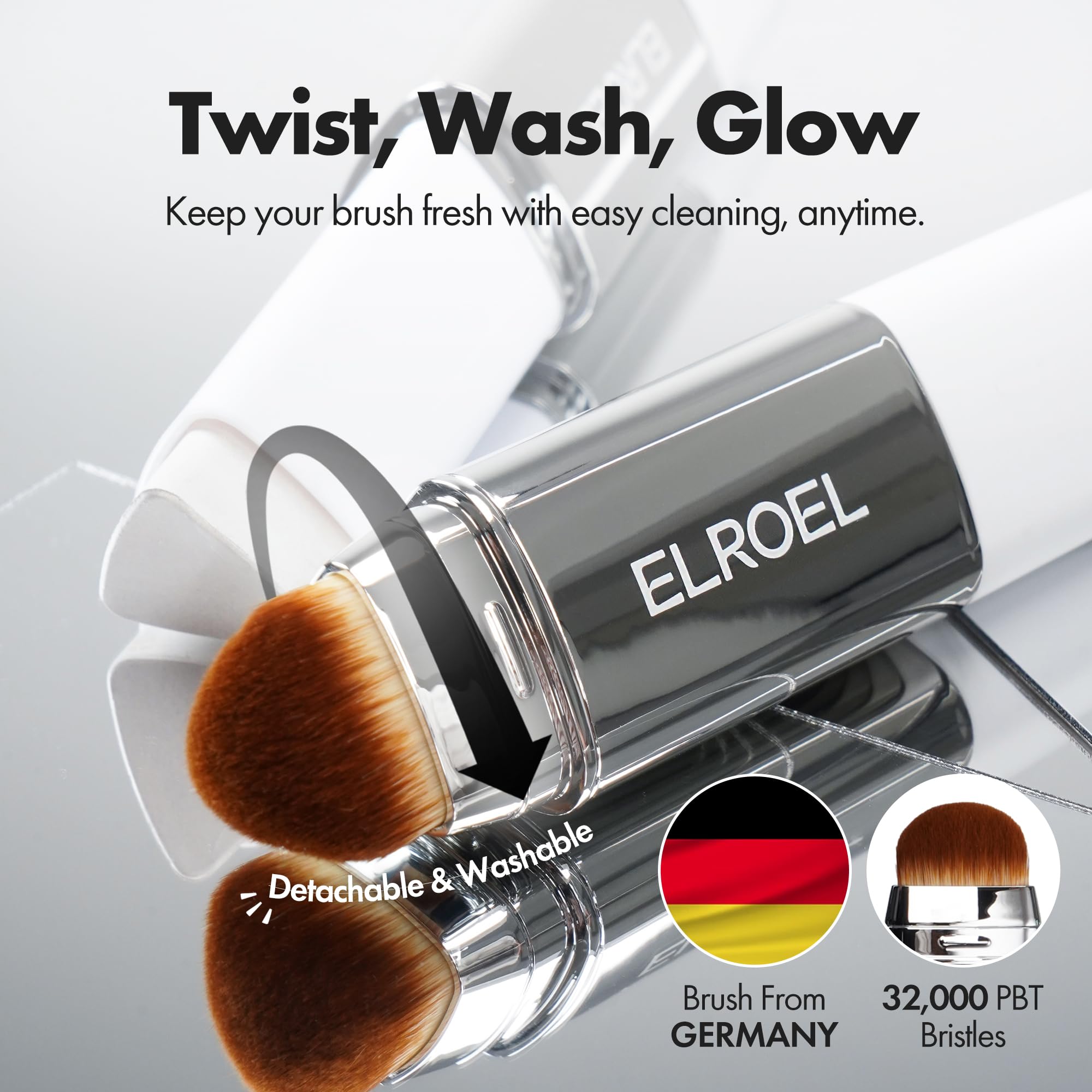 ELROEL Blanc Cover Cream Stick V White - Korean Color-Changing Foundation Stick with Volufiline - Medium to Full Coverage Dewy Finish Base Makeup - Dual-Ended with Detachable Brush (202 Natural) - TrustMedUSA