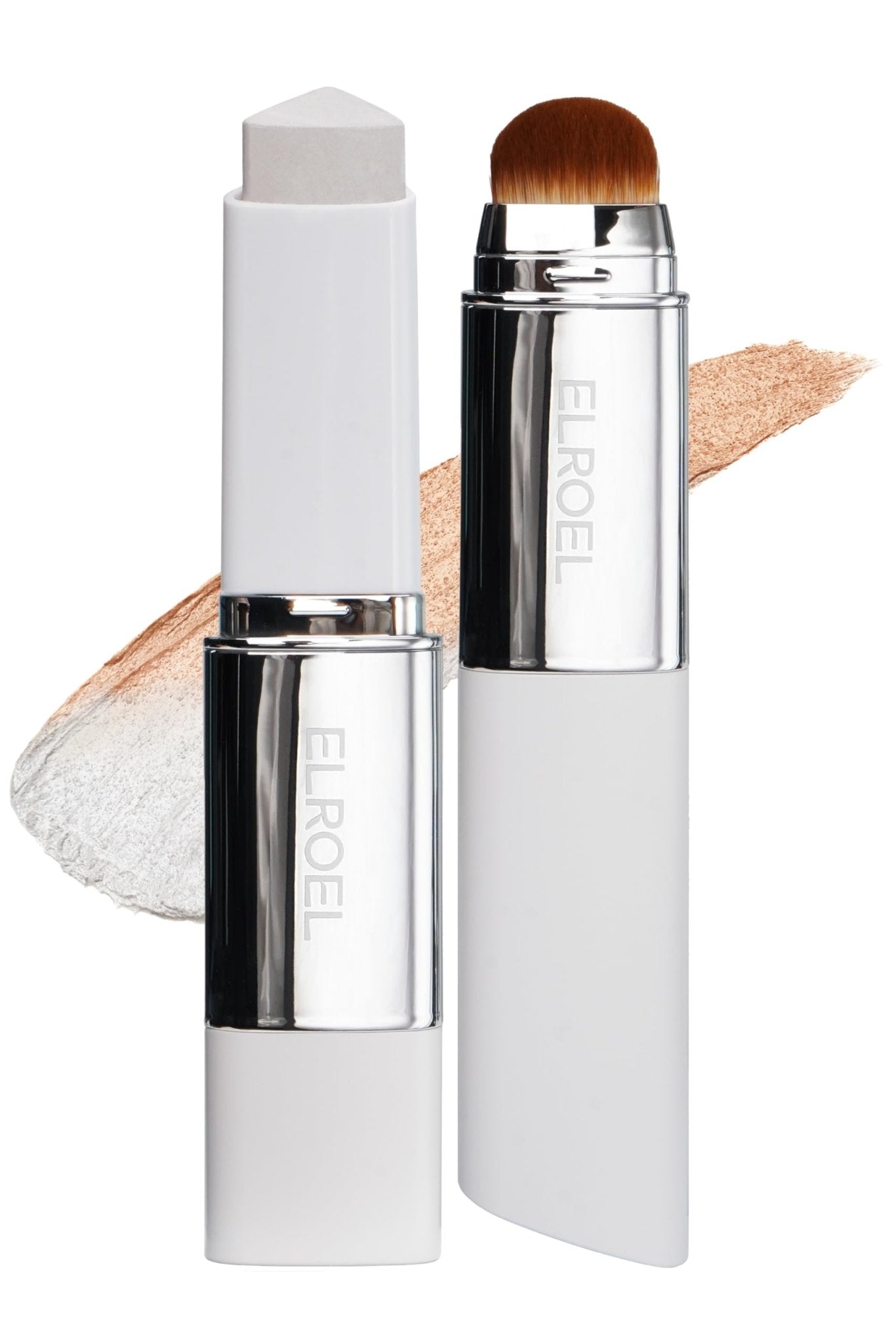 ELROEL Blanc Cover Cream Stick V White - Korean Color-Changing Foundation Stick with Volufiline - Medium to Full Coverage Dewy Finish Base Makeup - Dual-Ended with Detachable Brush (202 Natural) - TrustMedUSA