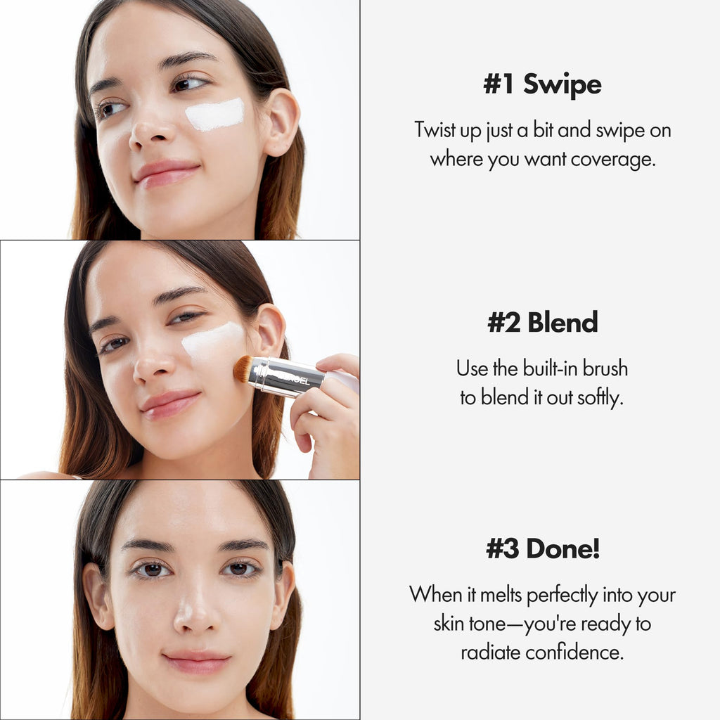 ELROEL Blanc Cover Cream Stick V White - Korean Color-Changing Foundation Stick with Volufiline - Medium to Full Coverage Dewy Finish Base Makeup - Dual-Ended with Detachable Brush (202 Natural) - TrustMedUSA