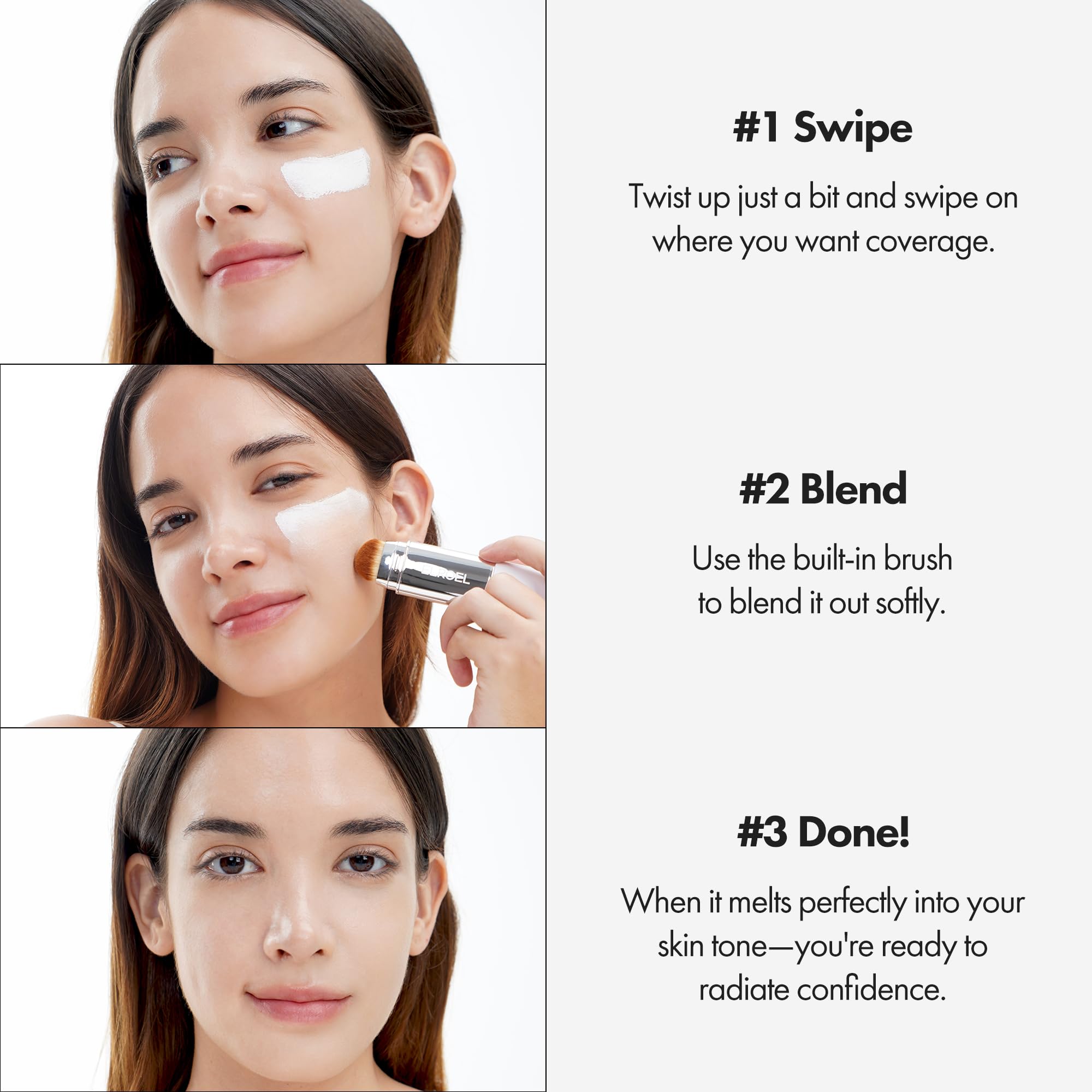 ELROEL Blanc Cover Cream Stick V White - Korean Color-Changing Foundation Stick with Volufiline - Medium to Full Coverage Dewy Finish Base Makeup - Dual-Ended with Detachable Brush (202 Natural) - TrustMedUSA