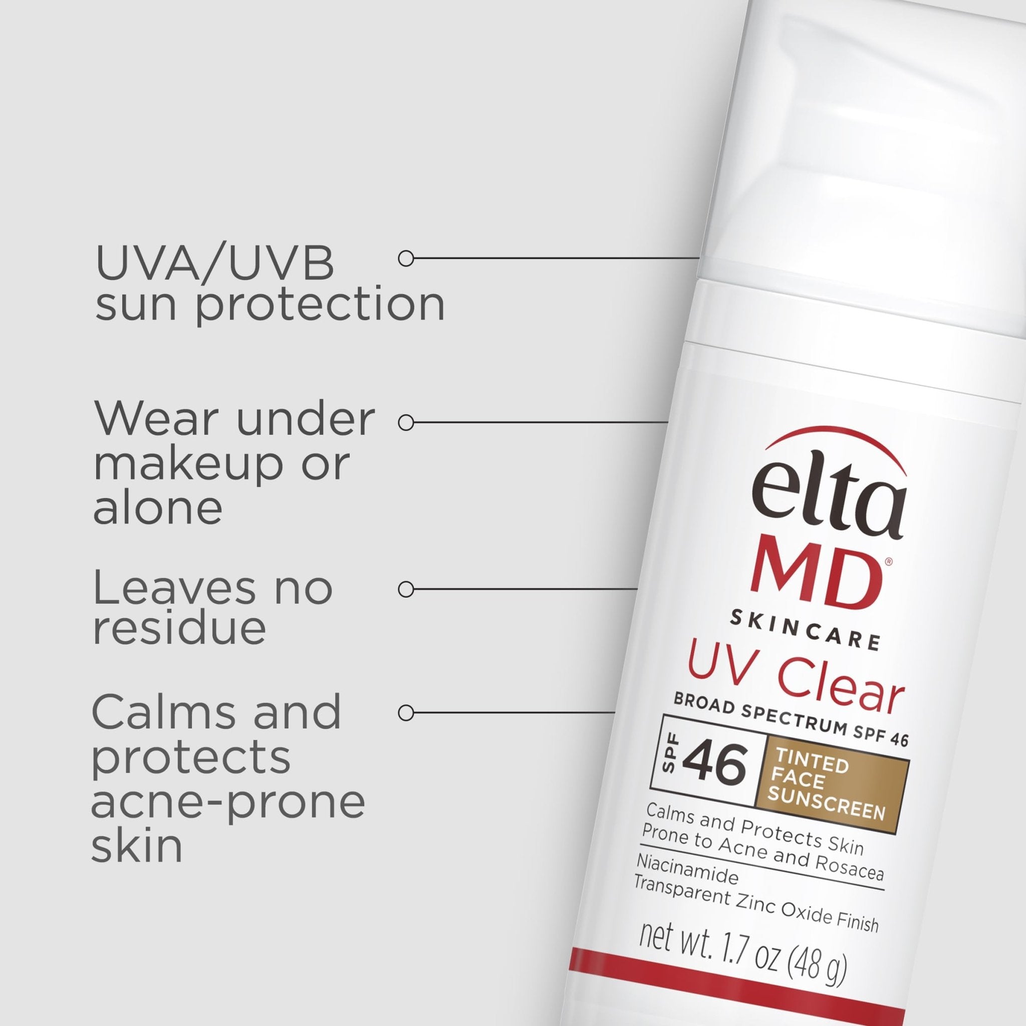 EltaMD UV Clear Tinted Sunscreen for Face, SPF 46 with Zinc Oxide, Oil-Free, Dermatologist Recommended, For Acne-Prone Sensitive Skin, 1.7 oz - TrustMedUSA