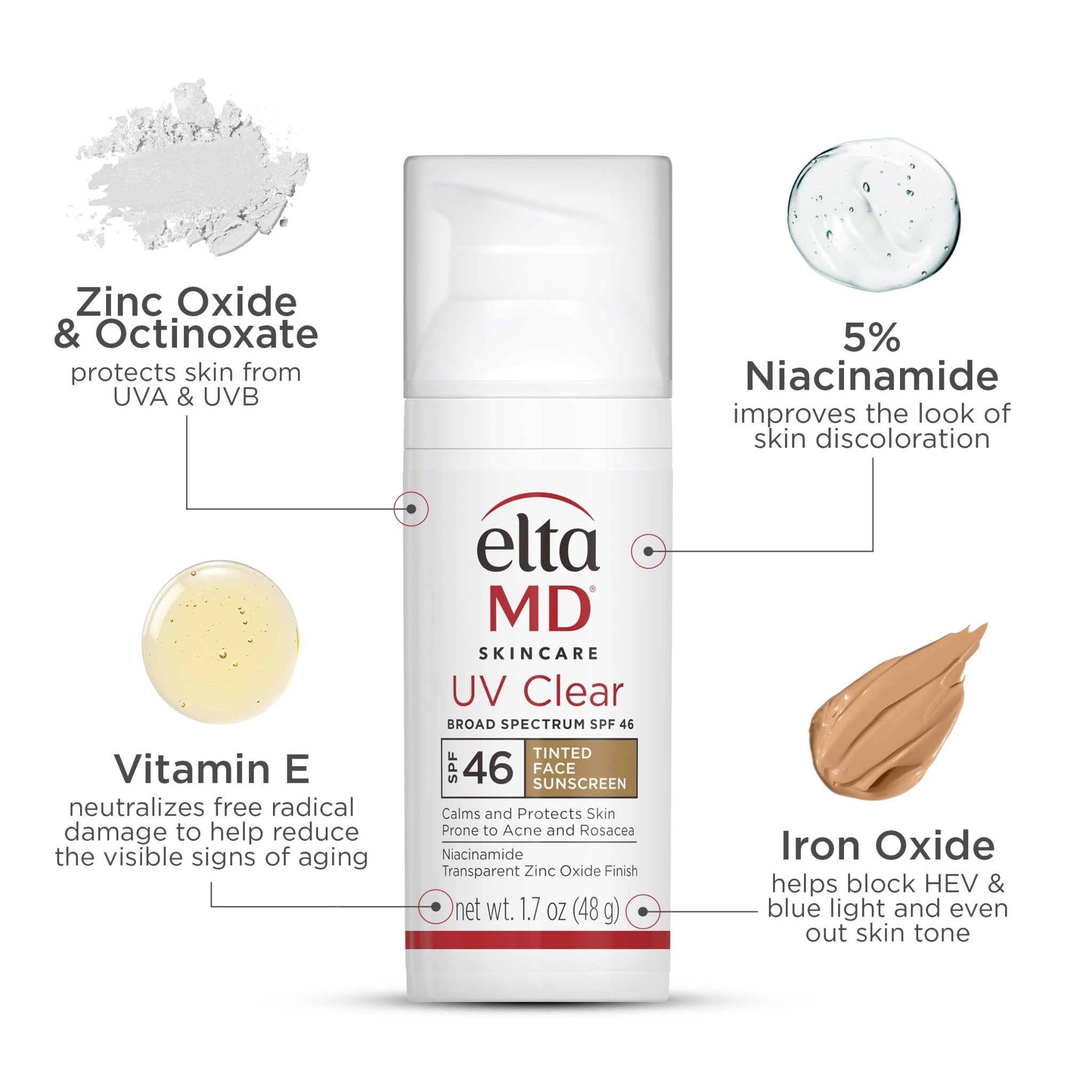 EltaMD UV Clear Tinted Sunscreen for Face, SPF 46 with Zinc Oxide, Oil-Free, Dermatologist Recommended, For Acne-Prone Sensitive Skin, 1.7 oz - TrustMedUSA