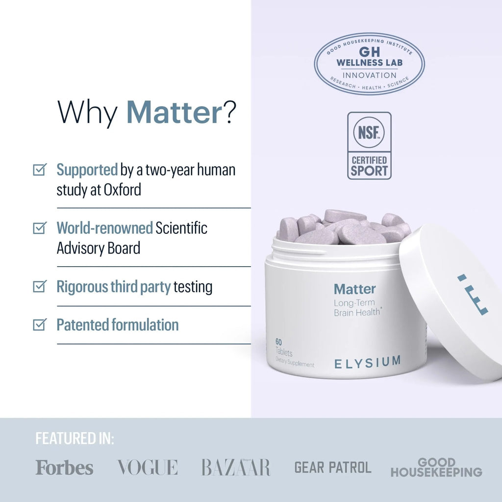 ELYSIUM Matter - 30 Servings - Brain Supplement for Memory and Focus Omega 3 Supplement + DHA - Vitamins to Support Brain Health and Memory - TrustMedUSA
