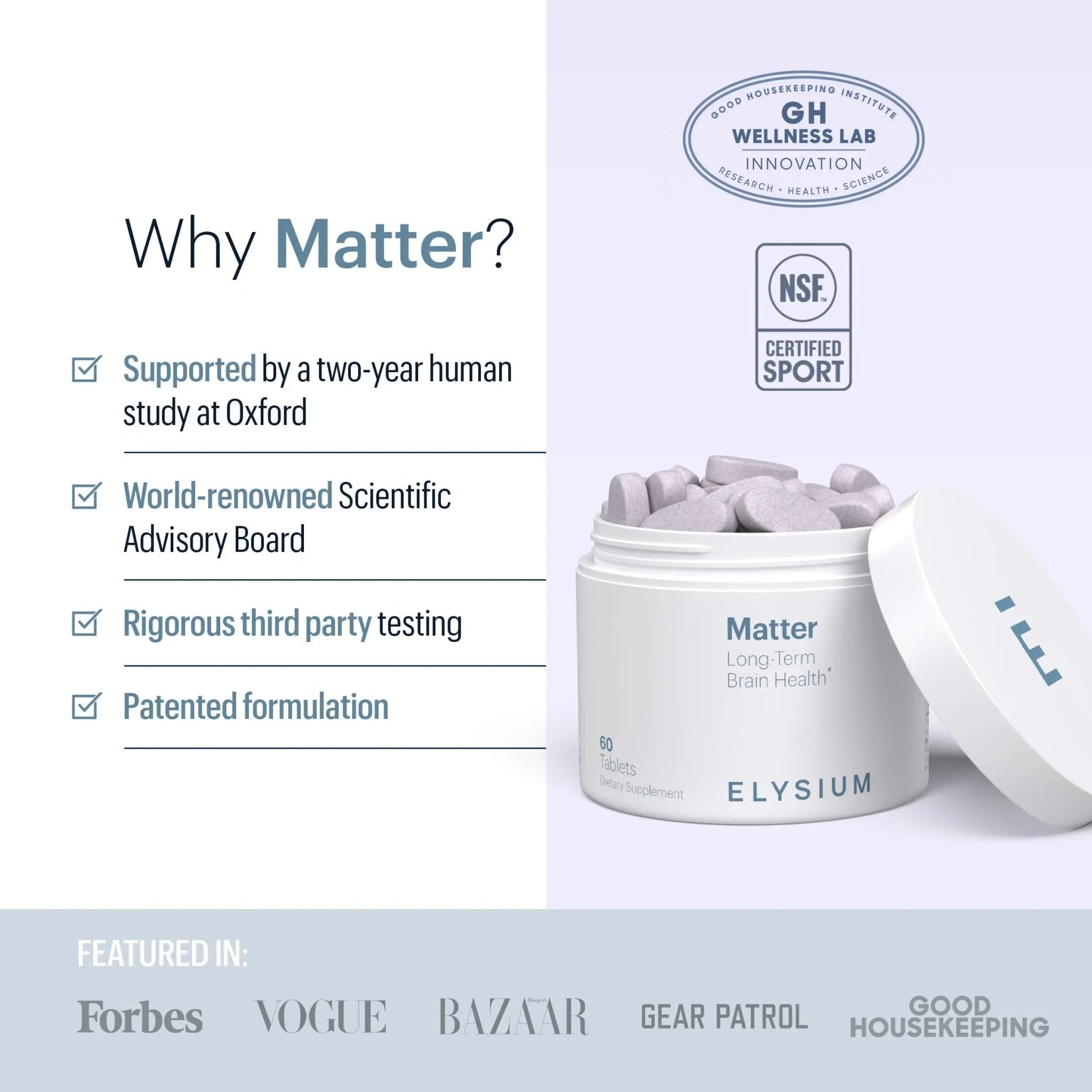ELYSIUM Matter - 30 Servings - Brain Supplement for Memory and Focus Omega 3 Supplement + DHA - Vitamins to Support Brain Health and Memory - TrustMedUSA