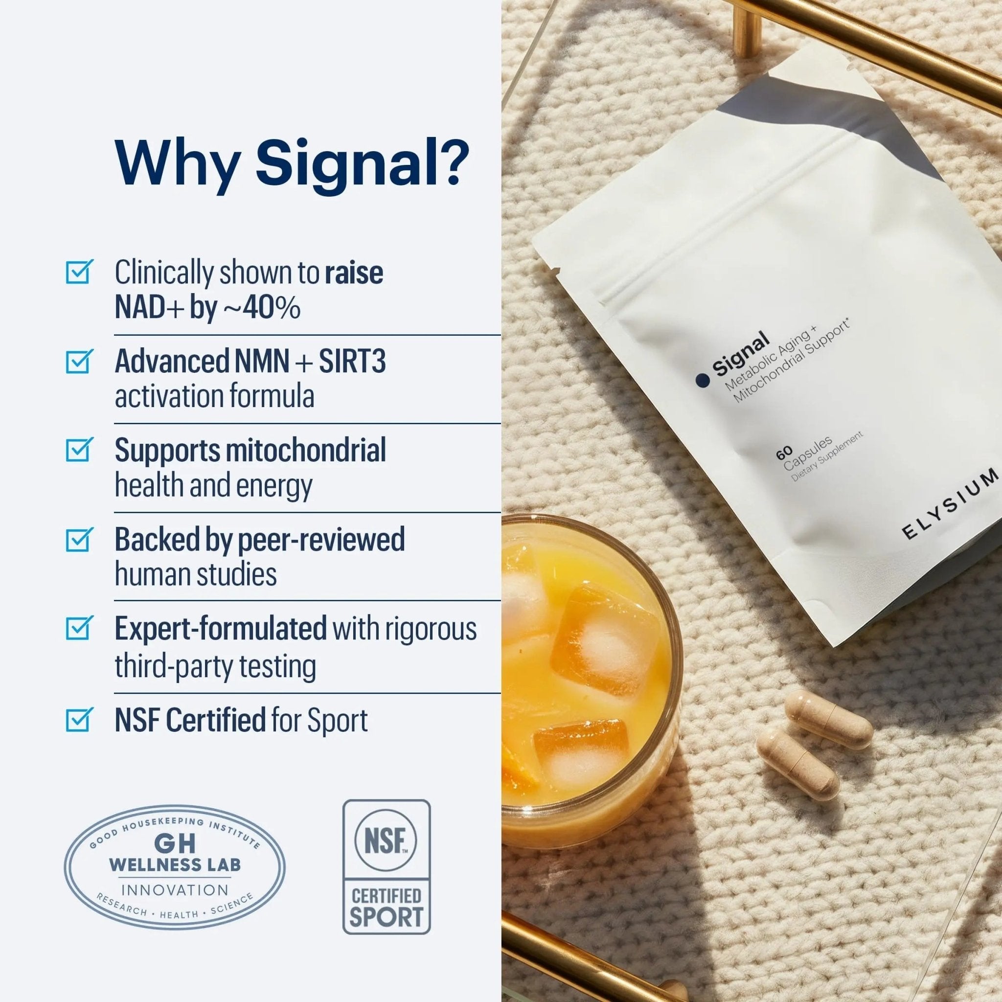 ELYSIUM Signal NMN Supplement - Clinically Proven to Support NAD+ Production, Mitochondrial Function & Metabolic Health - Nicotinamide Mononucleotide and SIRT3 Activation Complex- 30 Day Supply - TrustMedUSA