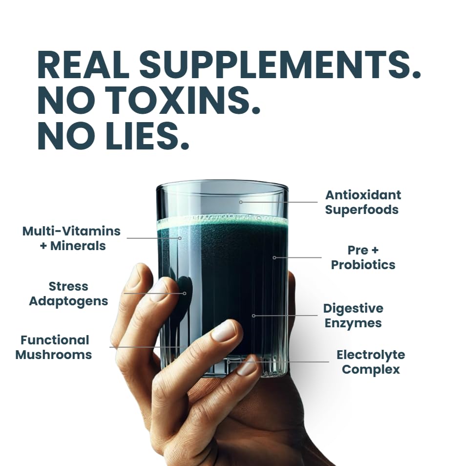 ELYXaR Daily Superfood Complex - Supplement Powder - 60+ Vitamins, Minerals, Wholefood-Sourced Ingredients, Stress Adaptogens, Pro & Prebiotics, Digestive Enzymes, & Electrolytes - 30 Servings - TrustMedUSA
