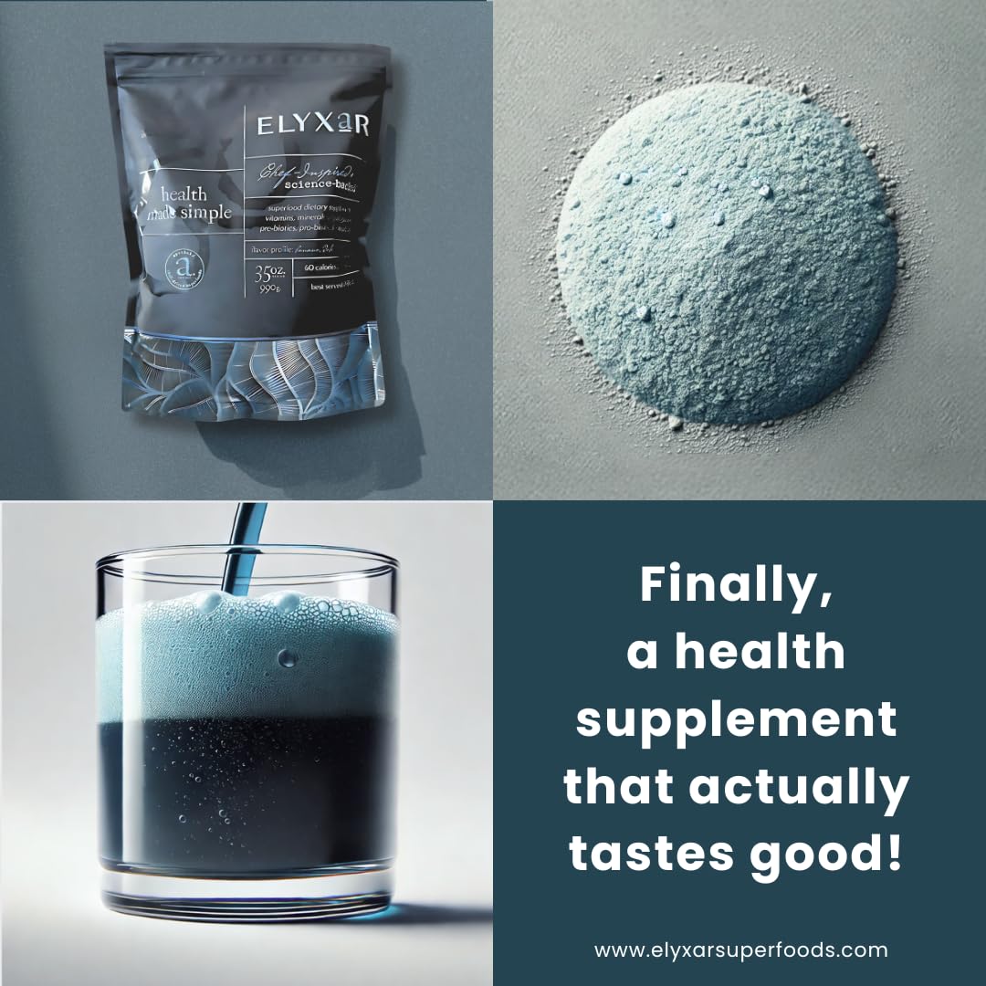 ELYXaR Daily Superfood Complex - Supplement Powder - 60+ Vitamins, Minerals, Wholefood-Sourced Ingredients, Stress Adaptogens, Pro & Prebiotics, Digestive Enzymes, & Electrolytes - 30 Servings - TrustMedUSA