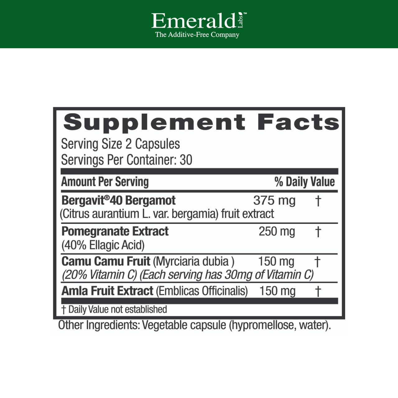 EMERALD LABS Bergamot+ - Supports Metabolism & Heart Health with Bergamot, Pomegranate, Amla & Camu Camu - Gluten-Free & Vegan - 60 Vegetable Capsules (30 Servings) - TrustMedUSA