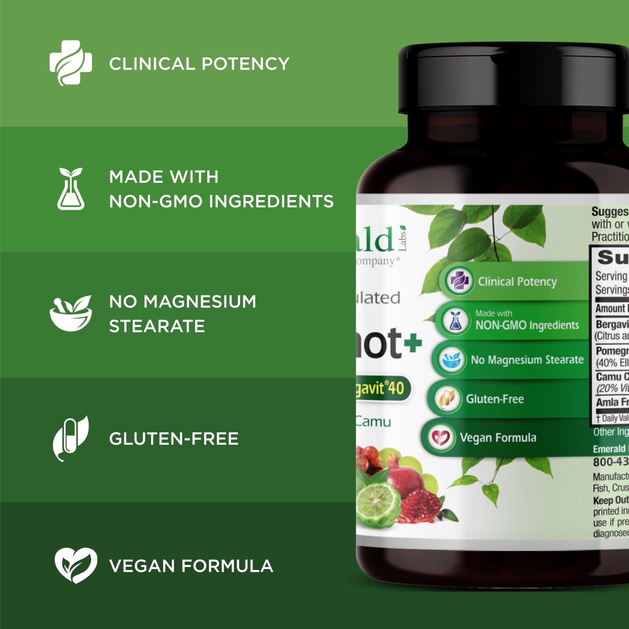 EMERALD LABS Bergamot+ - Supports Metabolism & Heart Health with Bergamot, Pomegranate, Amla & Camu Camu - Gluten-Free & Vegan - 60 Vegetable Capsules (30 Servings) - TrustMedUSA