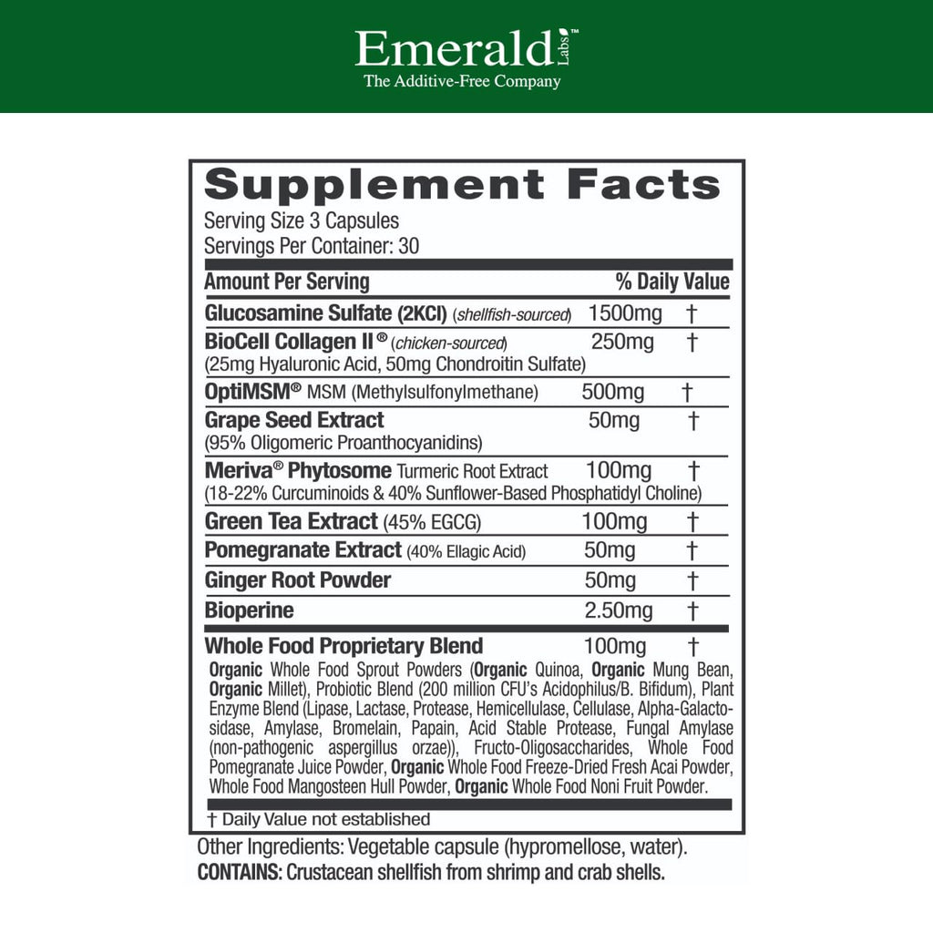 EMERALD LABS Joint Health - Biocell II Collagen, OptiMSM, Glucosamine, Meriva Turmeric Curcuminoids & More - Joint Health, Mobility & Flexibility Support* - 90 Vegetable Capsules (30-Day Supply) - TrustMedUSA