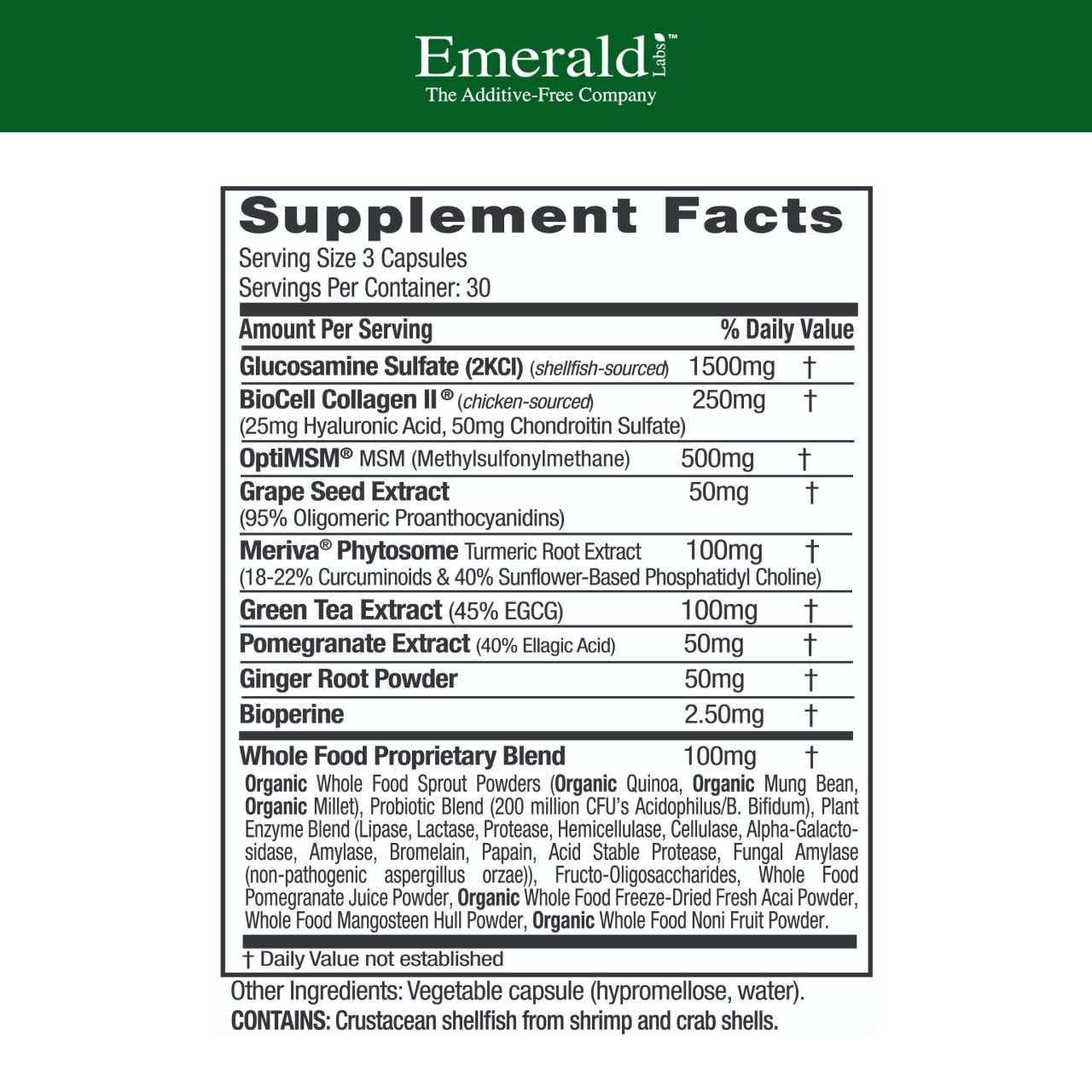 EMERALD LABS Joint Health - Biocell II Collagen, OptiMSM, Glucosamine, Meriva Turmeric Curcuminoids & More - Joint Health, Mobility & Flexibility Support* - 90 Vegetable Capsules (30-Day Supply) - TrustMedUSA