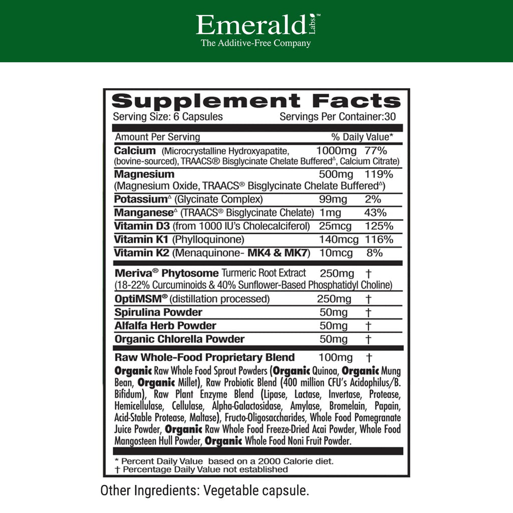 EMERALD LABS Osteo Bone Health - Immune Support & Bone & Joint Supplement with Vitamin D3, K2, Calcium, Magnesium, OptiMSM, Meriva Phytosome & More - 180 Vegetable Capsules - TrustMedUSA