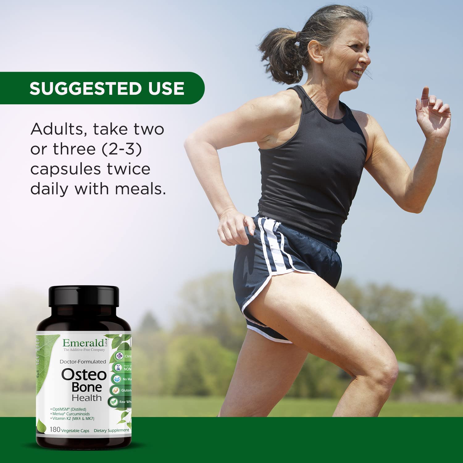 EMERALD LABS Osteo Bone Health - Immune Support & Bone & Joint Supplement with Vitamin D3, K2, Calcium, Magnesium, OptiMSM, Meriva Phytosome & More - 180 Vegetable Capsules - TrustMedUSA