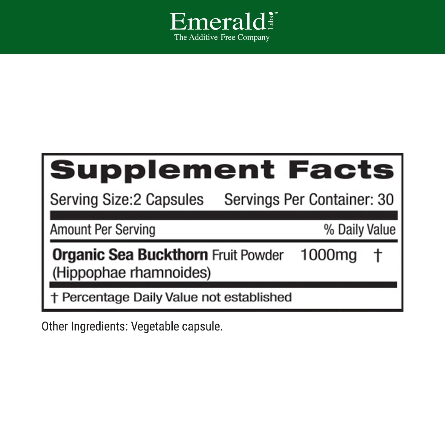 EMERALD LABS Sea Buckthorn - Dietary Supplement with Vitamins C, E & Omega 7 - Supports Adrenal, Energy, Skin & Immune Health - 60 Vegetable Capsules (30-Day Supply) - TrustMedUSA