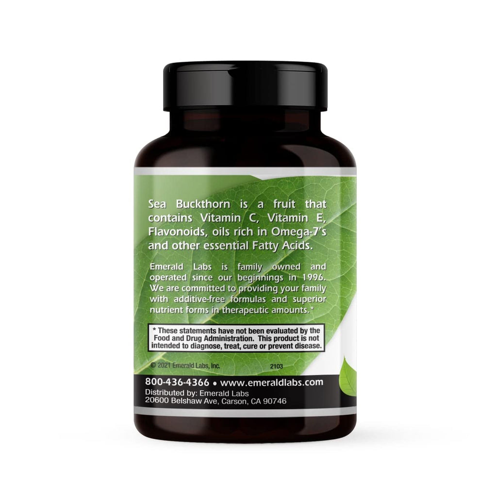 EMERALD LABS Sea Buckthorn - Dietary Supplement with Vitamins C, E & Omega 7 - Supports Adrenal, Energy, Skin & Immune Health - 60 Vegetable Capsules (30-Day Supply) - TrustMedUSA