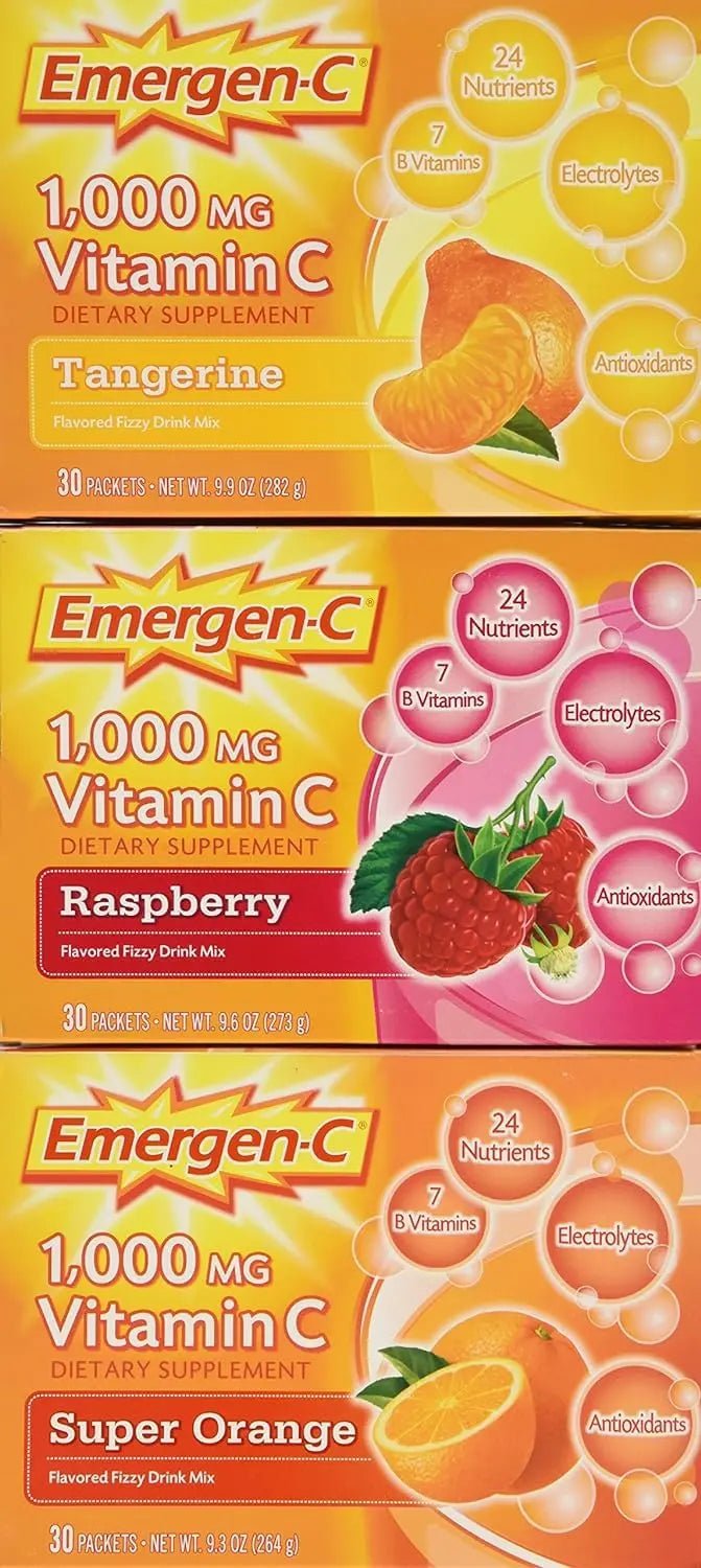 Emergen-C 1,000 mg Vitamin C Dietary Supplement Drink Mix, Super Orange/Raspberry - TrustMedUSA