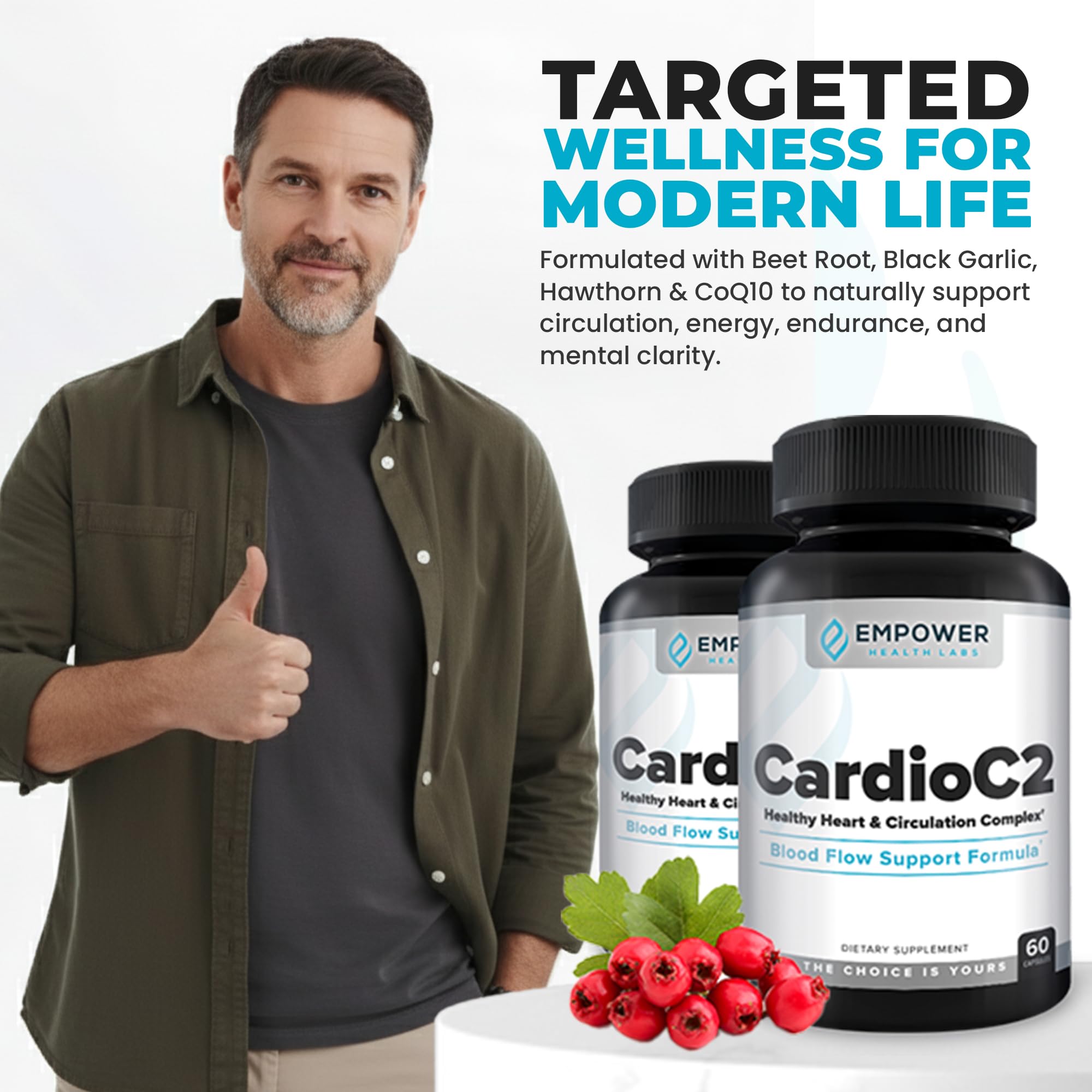 Empower Health Labs CardioC2 Circulation & Energy Support – Doctor-Formulated Blend with Beet Root, Black Garlic, Hawthorn & CoQ10 – Supports Healthy Blood Flow, Energy & Clarity – 60 Capsules - TrustMedUSA