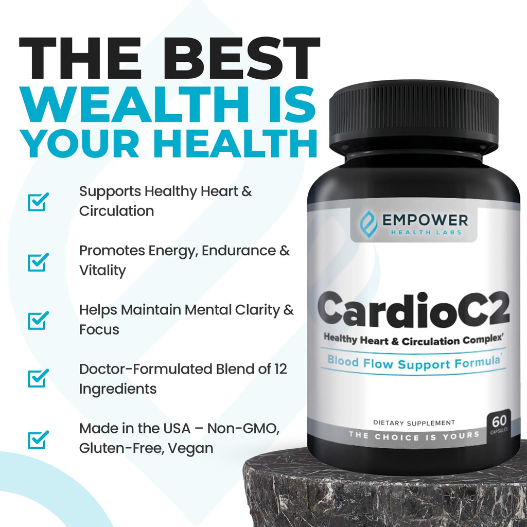 Empower Health Labs CardioC2 Circulation & Energy Support – Doctor-Formulated Blend with Beet Root, Black Garlic, Hawthorn & CoQ10 – Supports Healthy Blood Flow, Energy & Clarity – 60 Capsules - TrustMedUSA