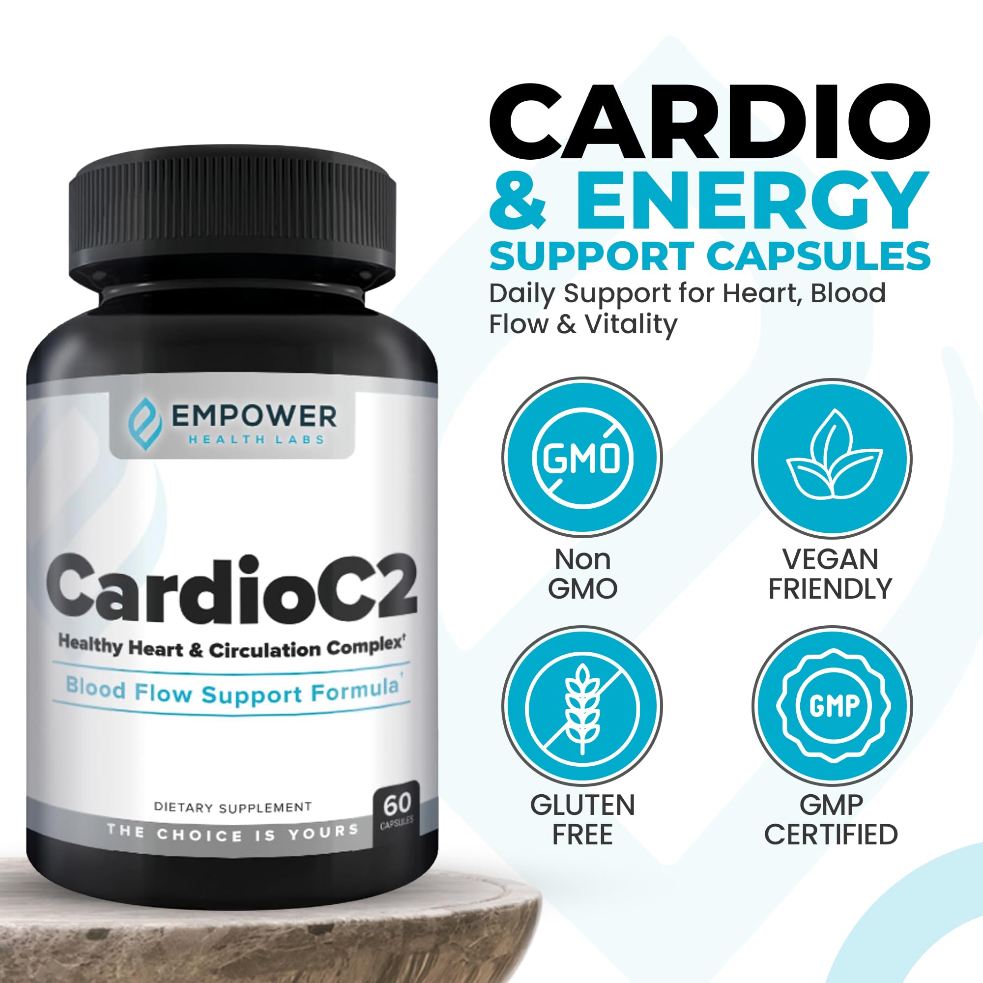 Empower Health Labs CardioC2 Circulation & Energy Support – Doctor-Formulated Blend with Beet Root, Black Garlic, Hawthorn & CoQ10 – Supports Healthy Blood Flow, Energy & Clarity – 60 Capsules - TrustMedUSA