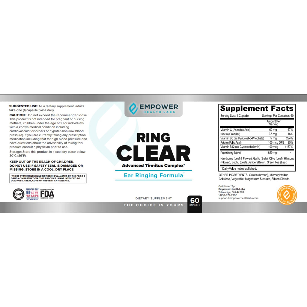 Empower Health Labs Ring Clear All-Natural Ear Buzz Relief Formula for Lasting Relief from Incessant Ear Buzzing - 30-Day Supply - TrustMedUSA