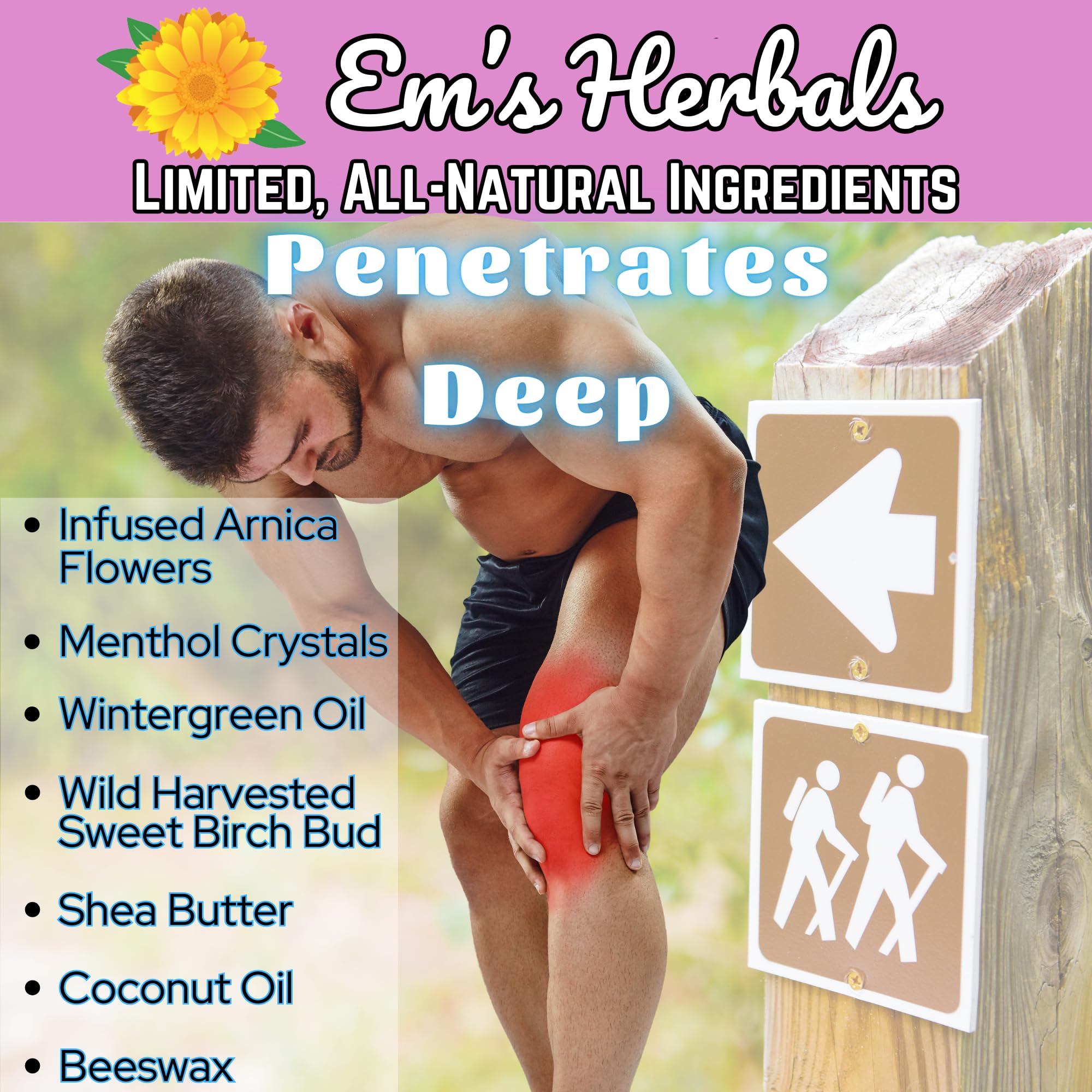 Em's Herbals, Muscle & Joint Care Arnica Salve - Amplified Arnica Salve Made with Menthol Crystals, and Effective Essential Oils to Penetrate Deep into Muscles, Joints, and Back Discomfort (2 oz) - TrustMedUSA