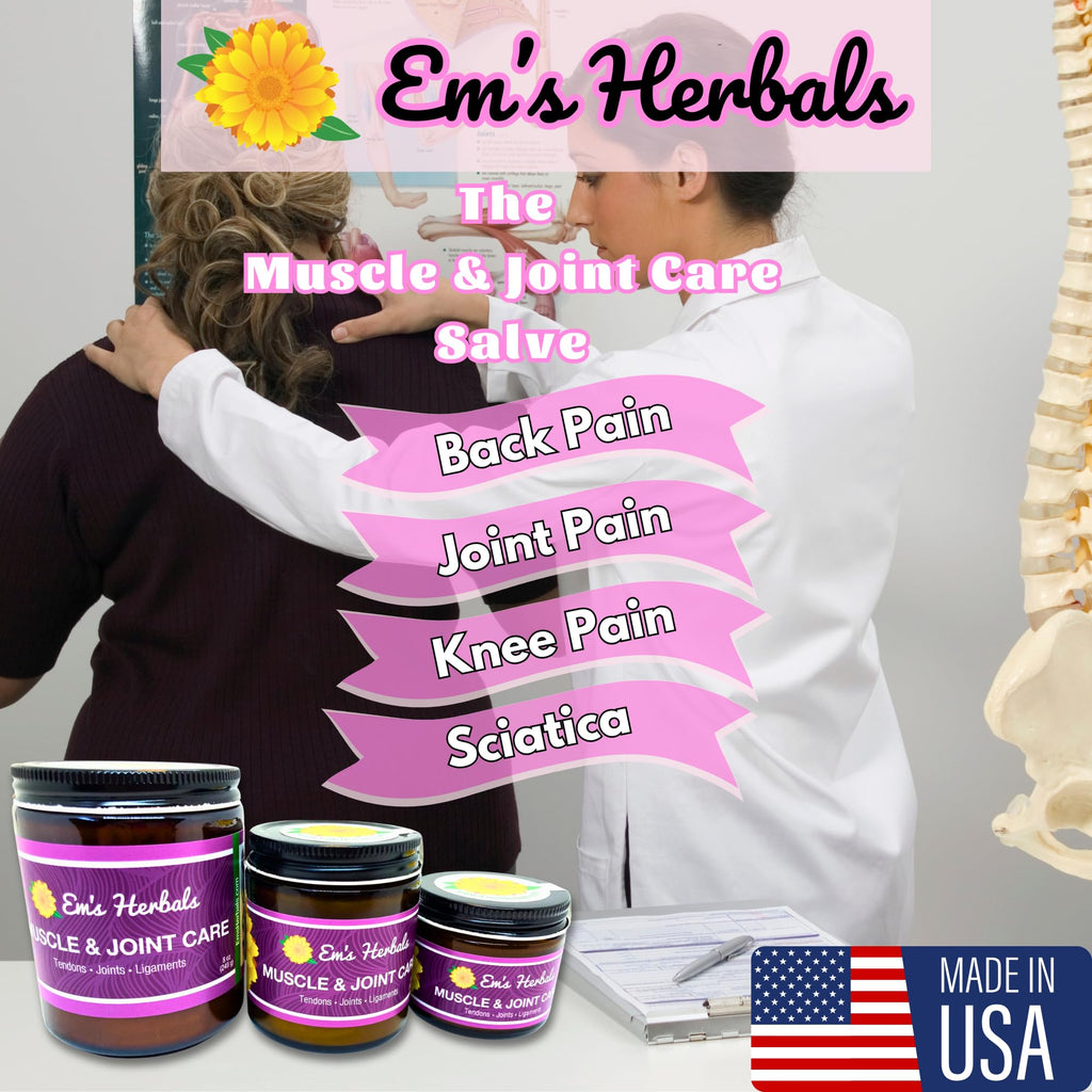 Em's Herbals, Muscle & Joint Care Arnica Salve - Amplified Arnica Salve Made with Menthol Crystals, and Effective Essential Oils to Penetrate Deep into Muscles, Joints, and Back Discomfort (2 oz) - TrustMedUSA