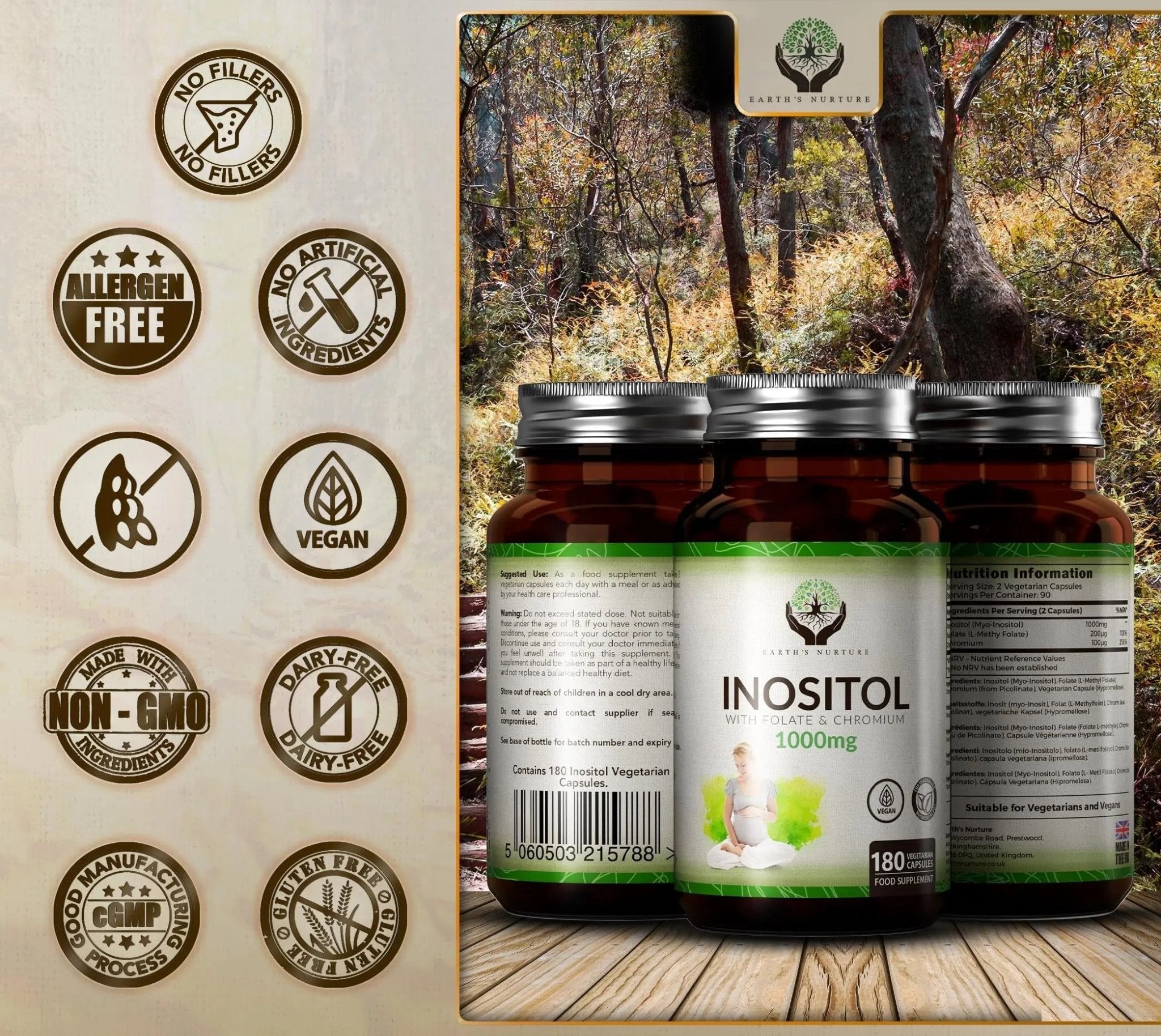 EN Myo-Inositol Chromium & Folate Blend | 1000mg Myo Inositol Per Serving | 180 Vegan - TrustMedUSA