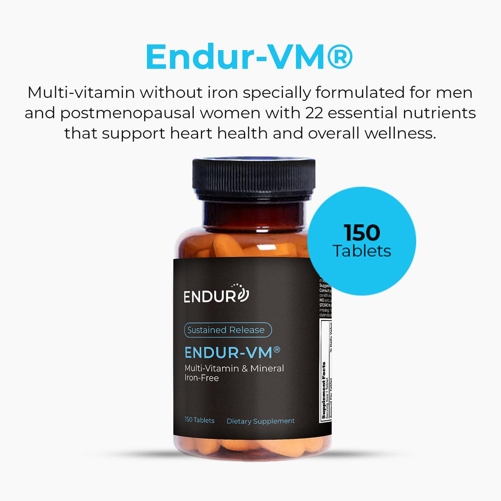ENDUR-VM - Multivitamin Vitamin A, C, D, E, B12 & Zinc (Without Iron) SR (Sustained Release) 22 Essential Nutrients to Support Overall Wellness for Men & Postmenopausal Women - 150 Tablets - TrustMedUSA