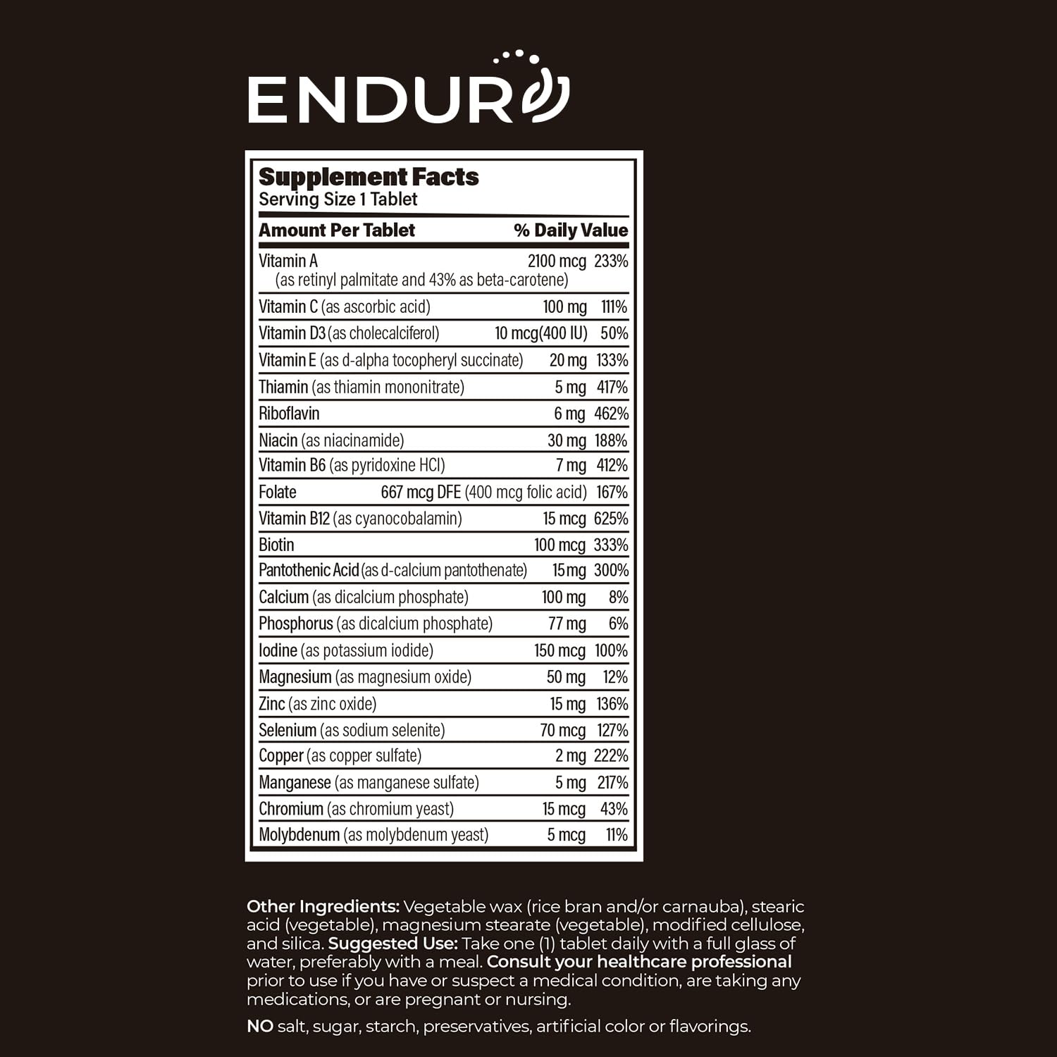 ENDUR-VM - Multivitamin Vitamin A, C, D, E, B12 & Zinc (Without Iron) SR (Sustained Release) 22 Essential Nutrients to Support Overall Wellness for Men & Postmenopausal Women - 150 Tablets - TrustMedUSA