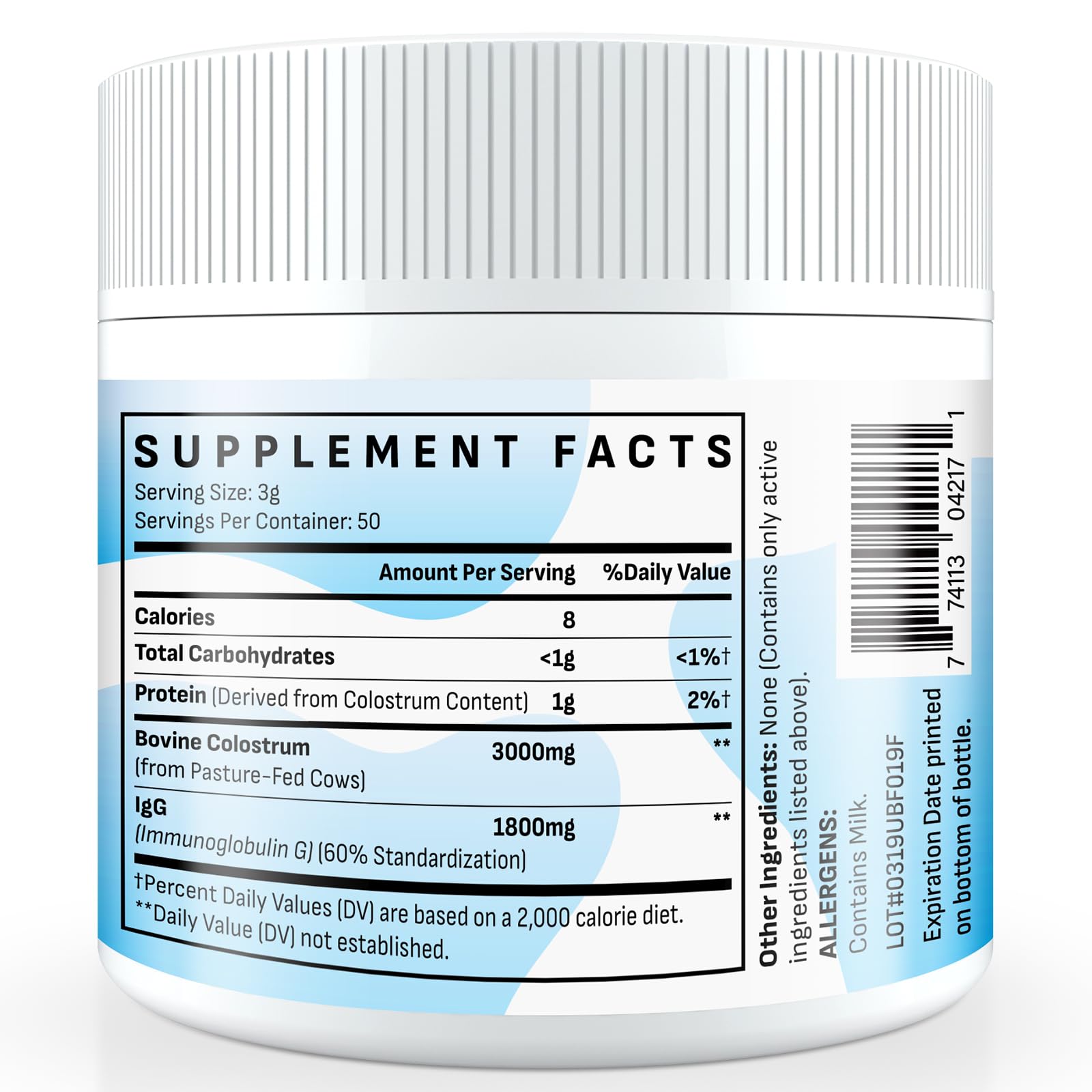 Energievoll Bovine Colostrum Supplement Powder - 60% IgG 3000 mg for Gut, Hair Growth, Beauty, and Immune, Easy to Mix, Unflavored (50 Servings) - TrustMedUSA