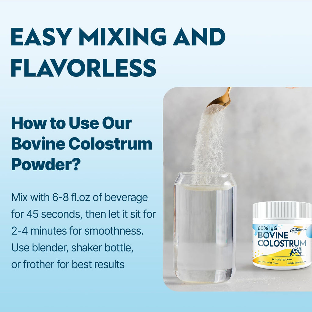 Energievoll Bovine Colostrum Supplement Powder - 60% IgG 3000 mg for Gut, Hair Growth, Beauty, and Immune, Easy to Mix, Unflavored (50 Servings) - TrustMedUSA