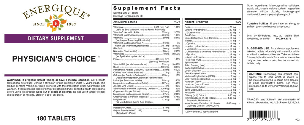Energique Physician's Choice multivitamin Providing Optimal doses of Essential Vitamins and Minerals. - TrustMedUSA