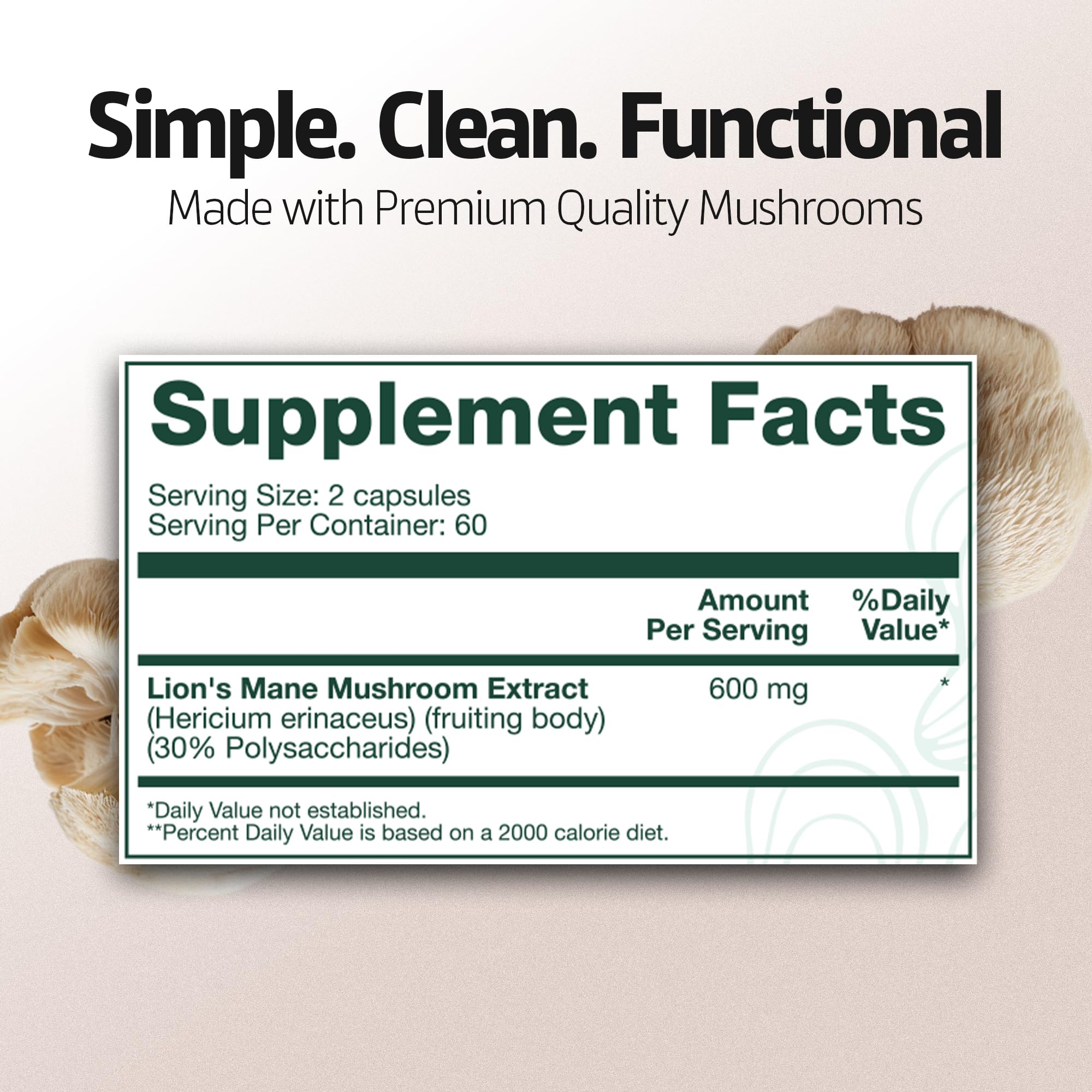Energized Lions Mane Supplement Capsules (120ct),Brain Supplements for Memory and Focus, Nootropic for Brain Fog Relief Made in USA,30% Polysaccharides,Natural Brain Health Support - TrustMedUSA