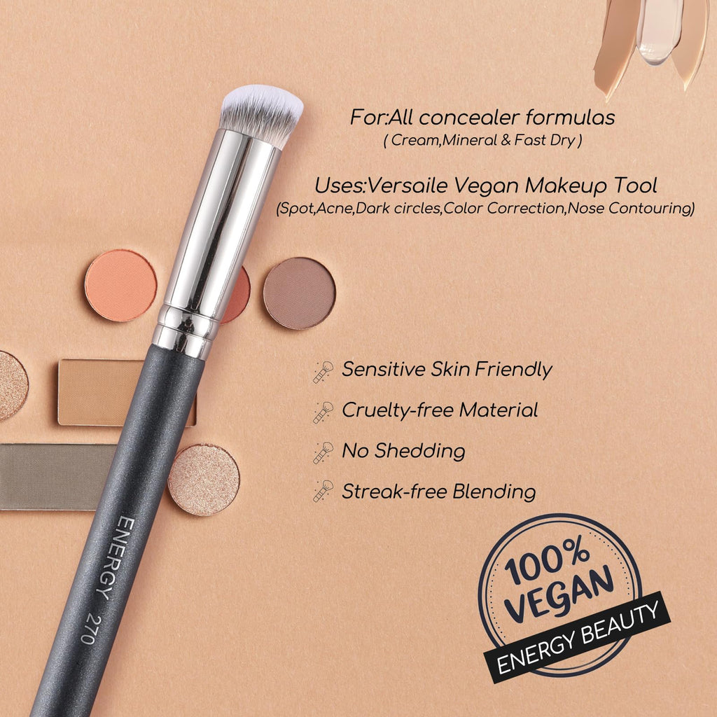 ENERGY Concealer Brush Under Eye Mini Angled Flat Top Kabuki Nose Contour Brush for Concealing Blending Setting Buffing with Powder Liquid Cream Cosmetic Pro Small Makeup Foundation brushes 270 - TrustMedUSA
