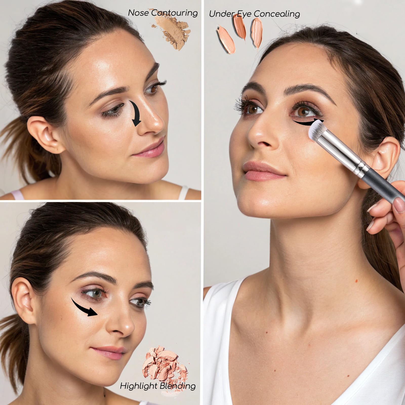 ENERGY Concealer Brush Under Eye Mini Angled Flat Top Kabuki Nose Contour Brush for Concealing Blending Setting Buffing with Powder Liquid Cream Cosmetic Pro Small Makeup Foundation brushes 270 - TrustMedUSA
