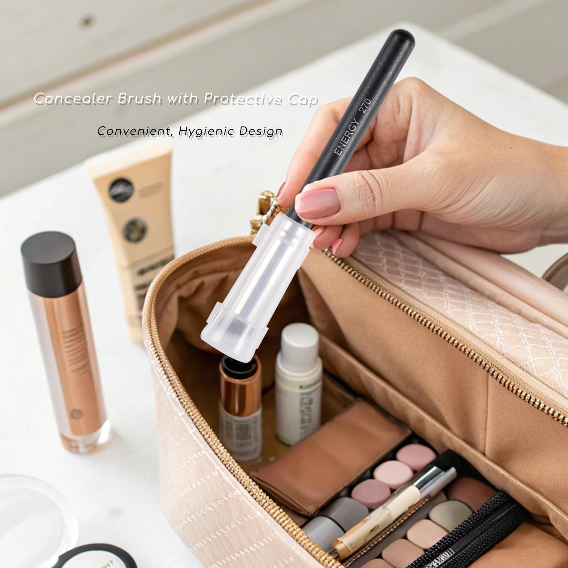 ENERGY Concealer Brush Under Eye Mini Angled Flat Top Kabuki Nose Contour Brush for Concealing Blending Setting Buffing with Powder Liquid Cream Cosmetic Pro Small Makeup Foundation brushes 270 - TrustMedUSA